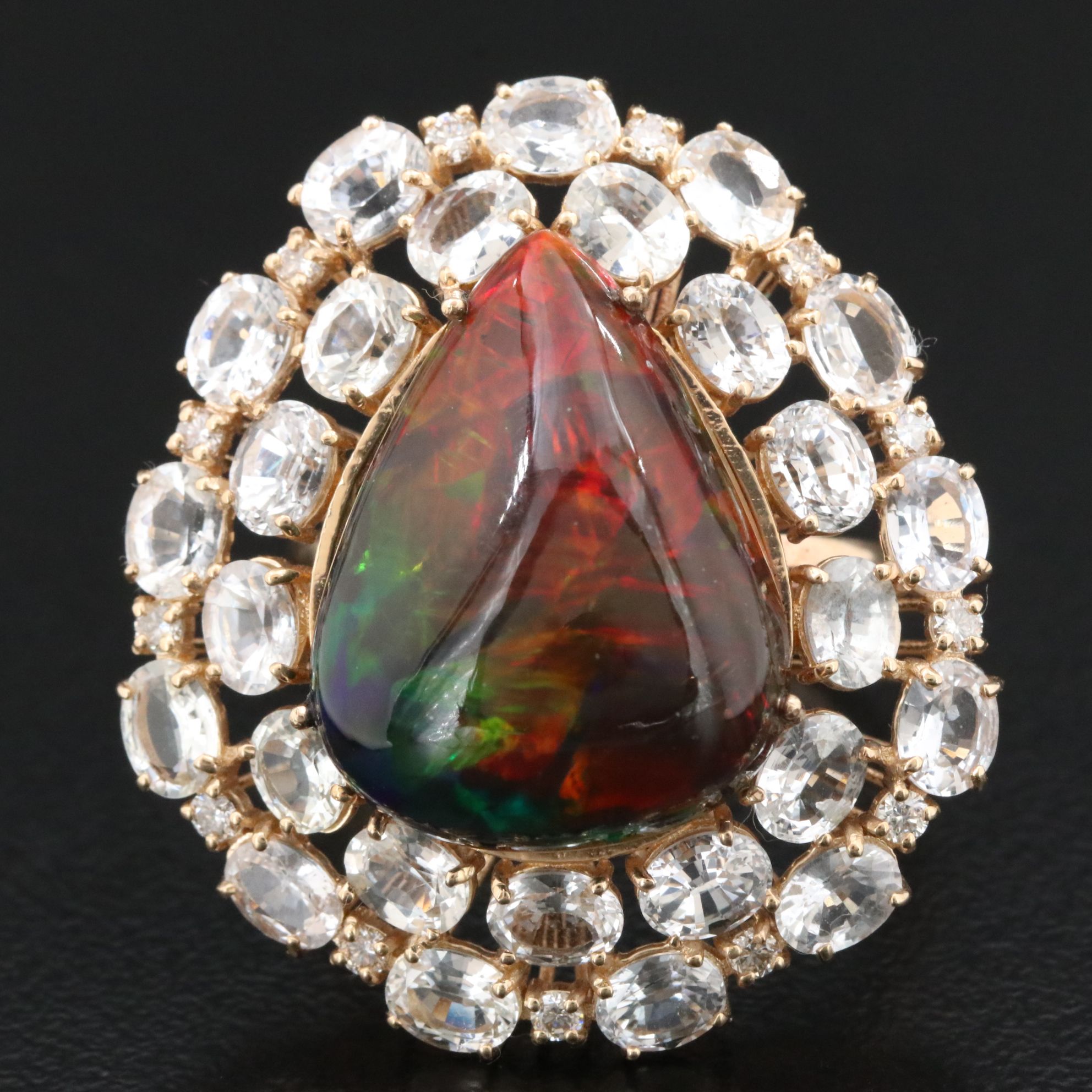 14K Opal, White Sapphire, and Diamond Ring