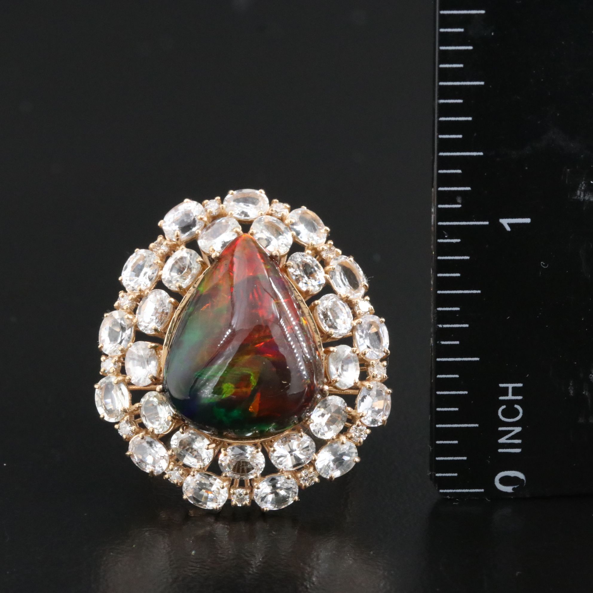 14K Opal, White Sapphire, and Diamond Ring