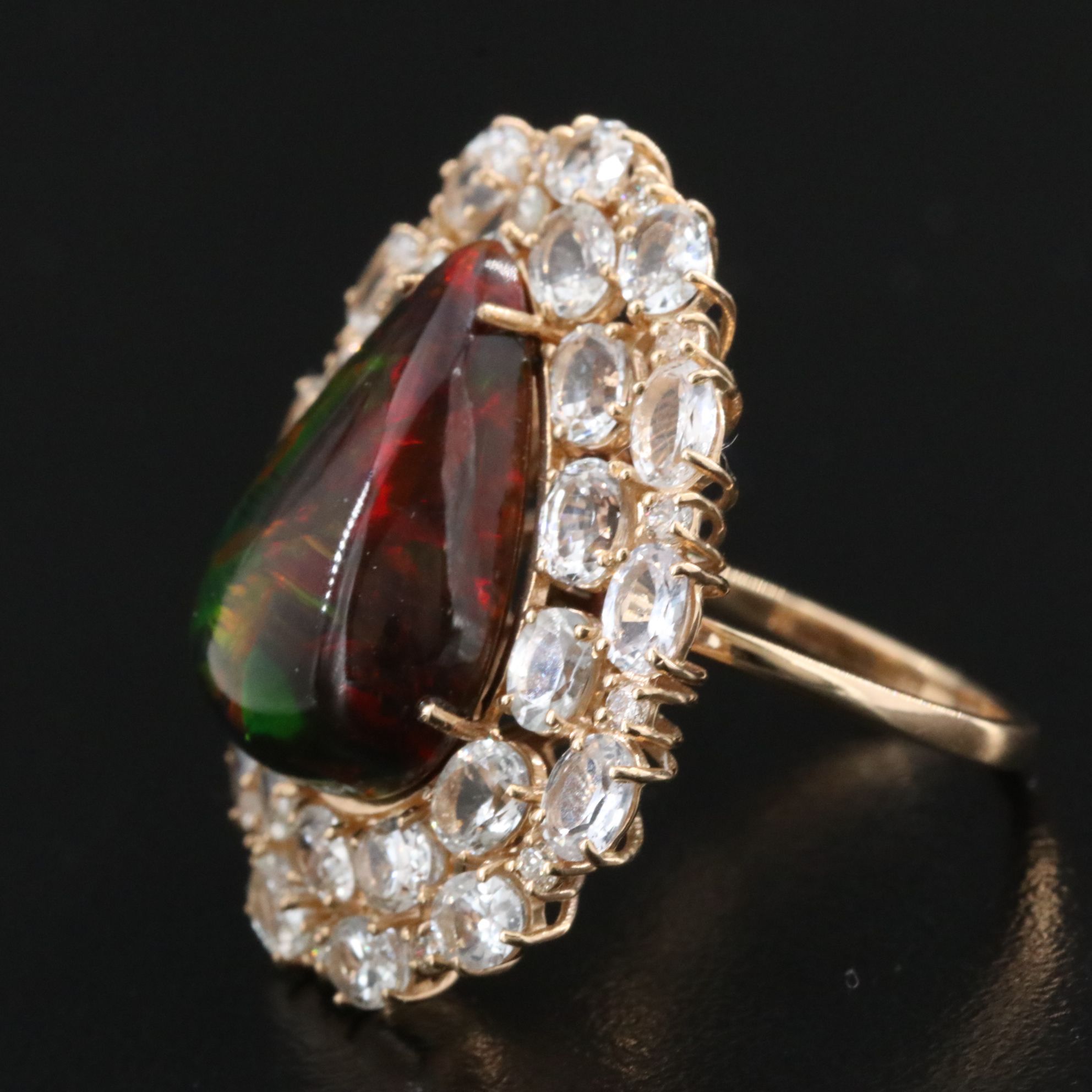 14K Opal, White Sapphire, and Diamond Ring