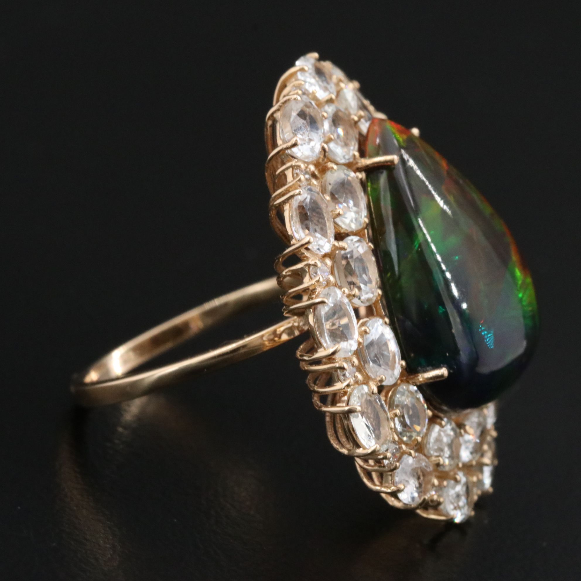 14K Opal, White Sapphire, and Diamond Ring
