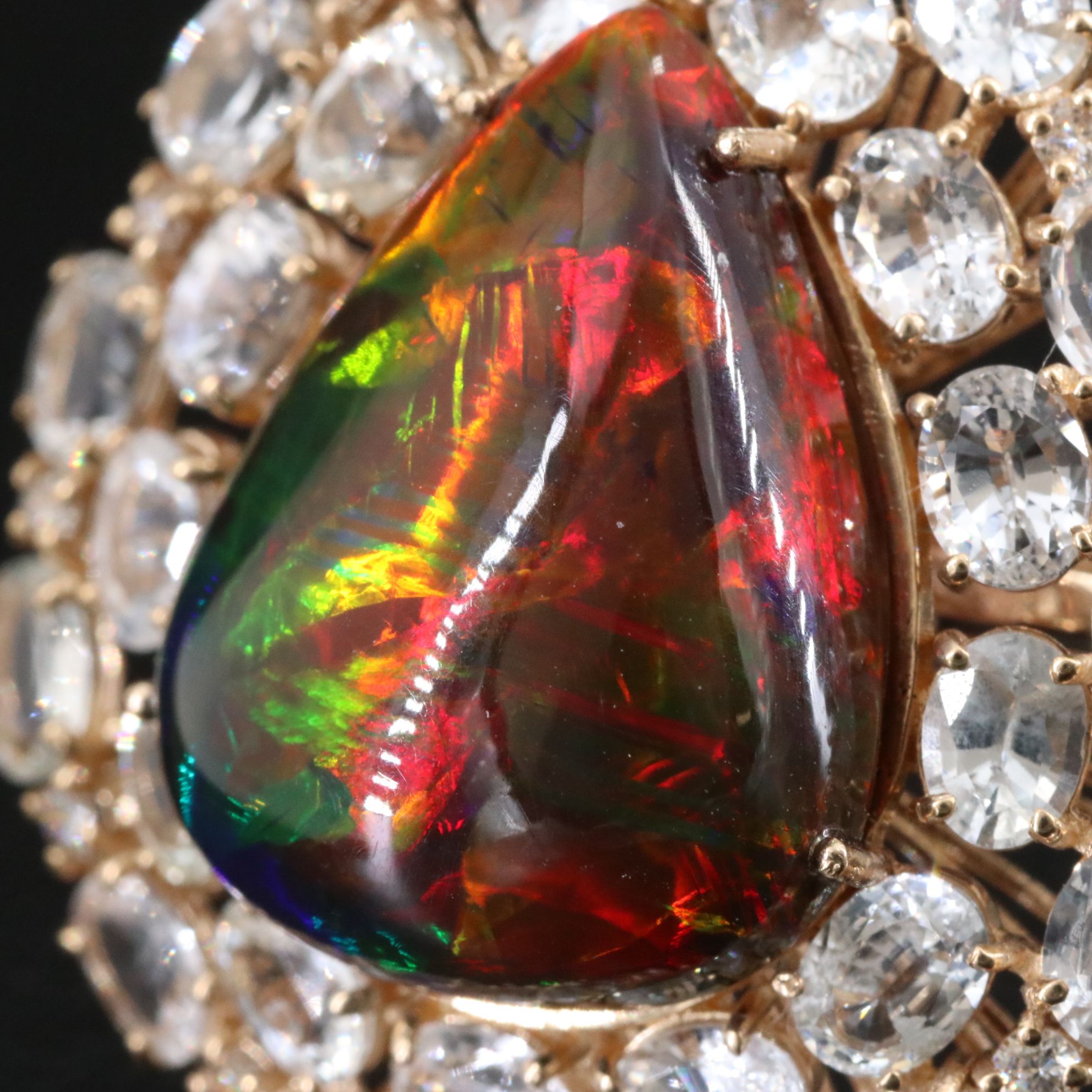 14K Opal, White Sapphire, and Diamond Ring