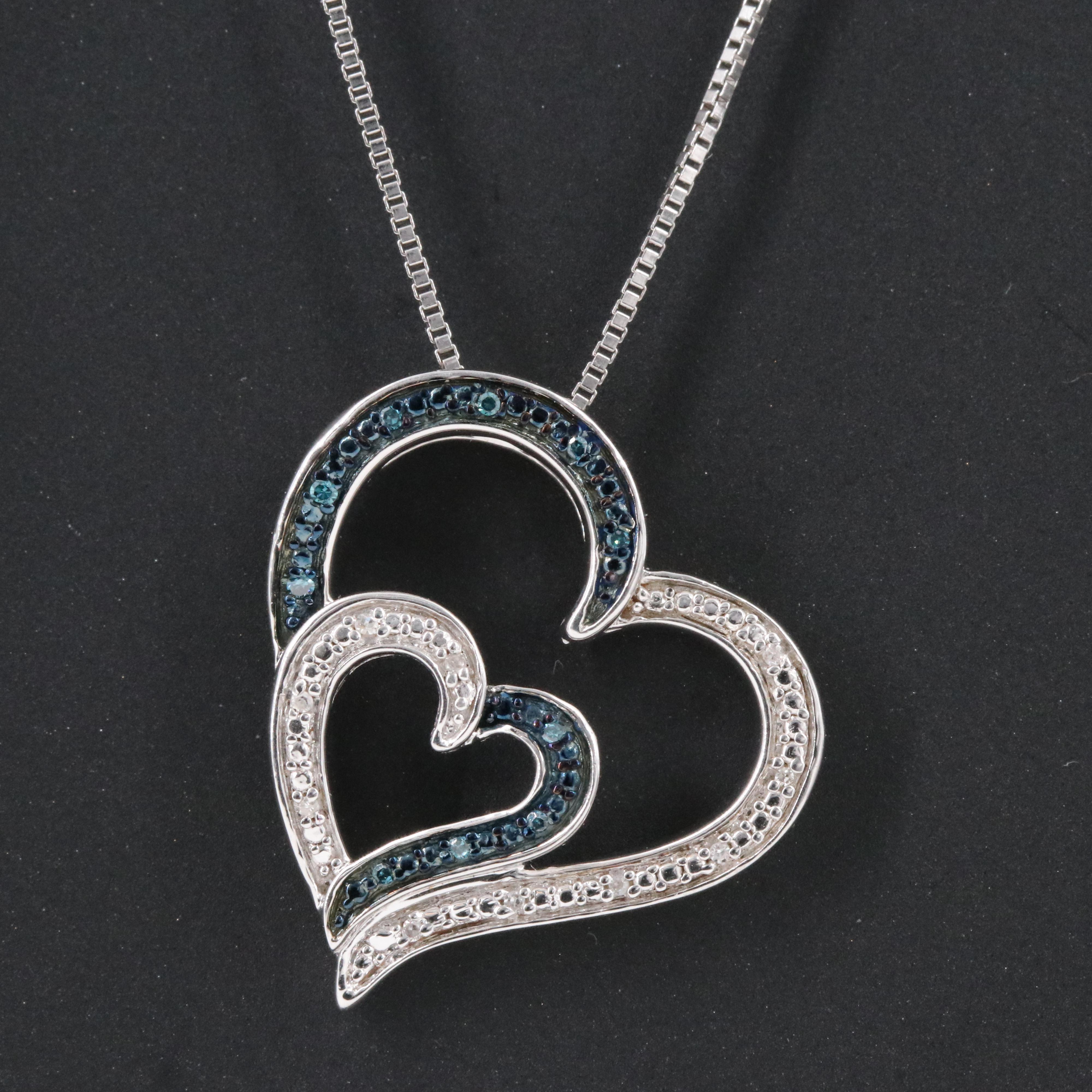 Sterling Lab Grown Diamond and Diamond Heart Pendant Necklace