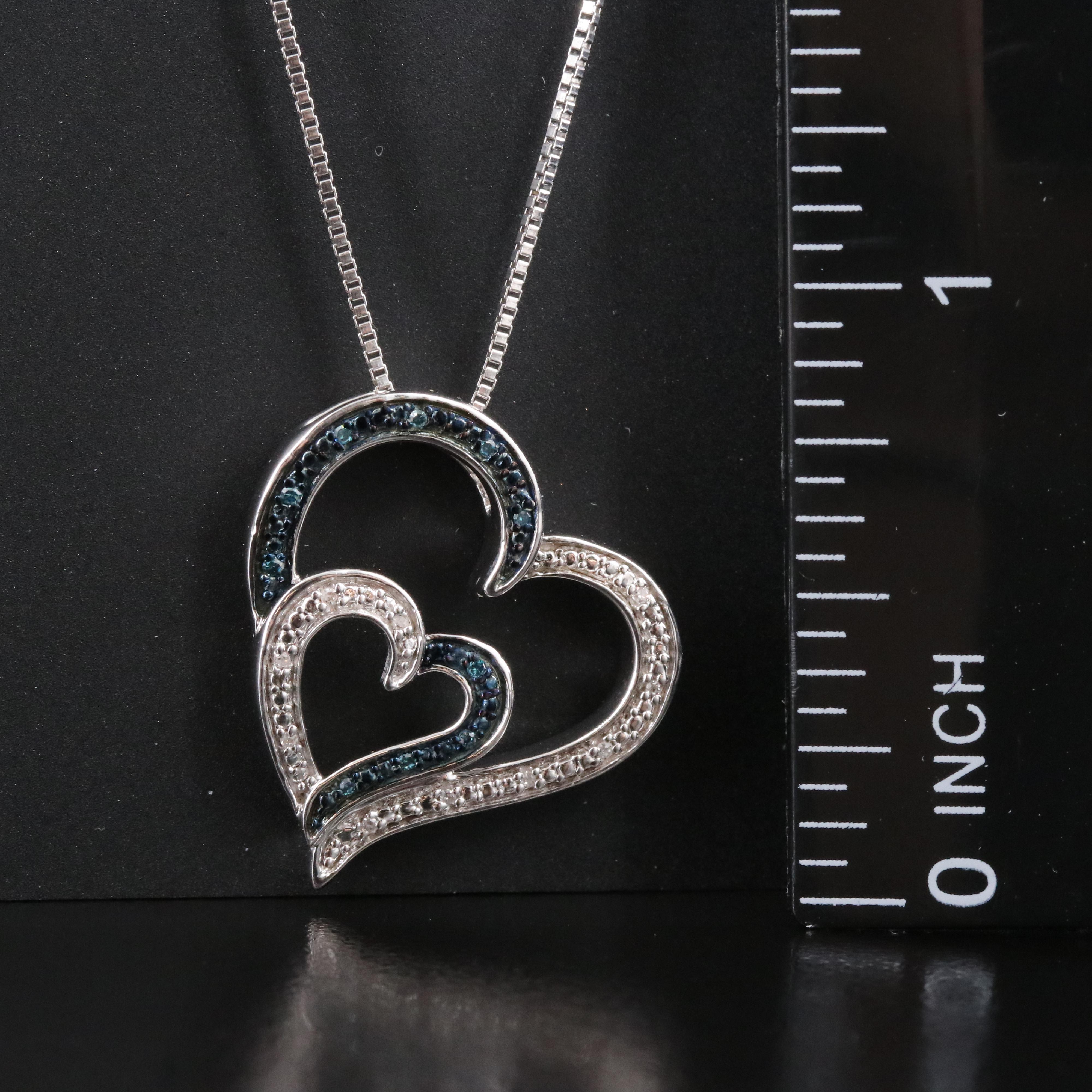 Sterling Lab Grown Diamond and Diamond Heart Pendant Necklace