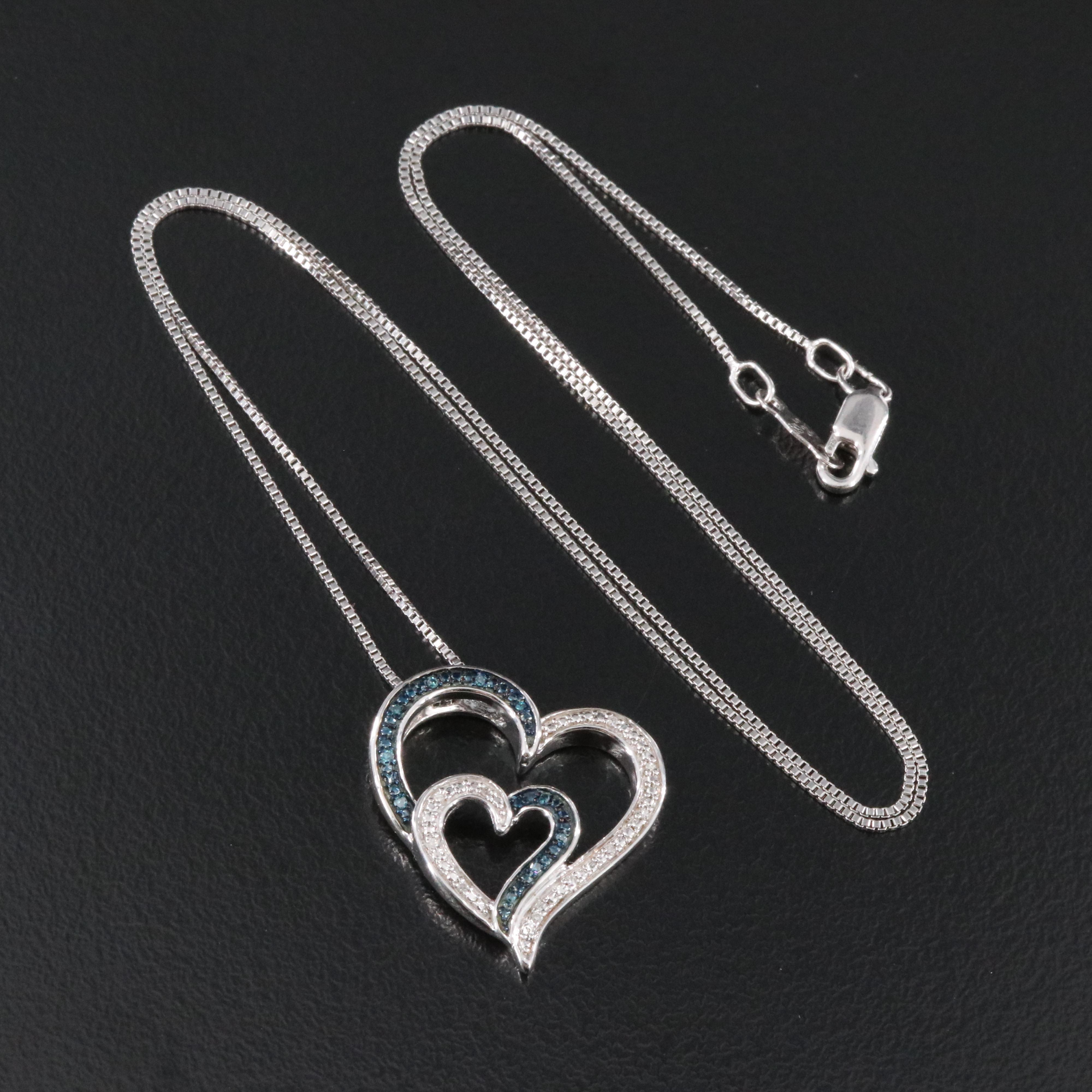 Sterling Lab Grown Diamond and Diamond Heart Pendant Necklace