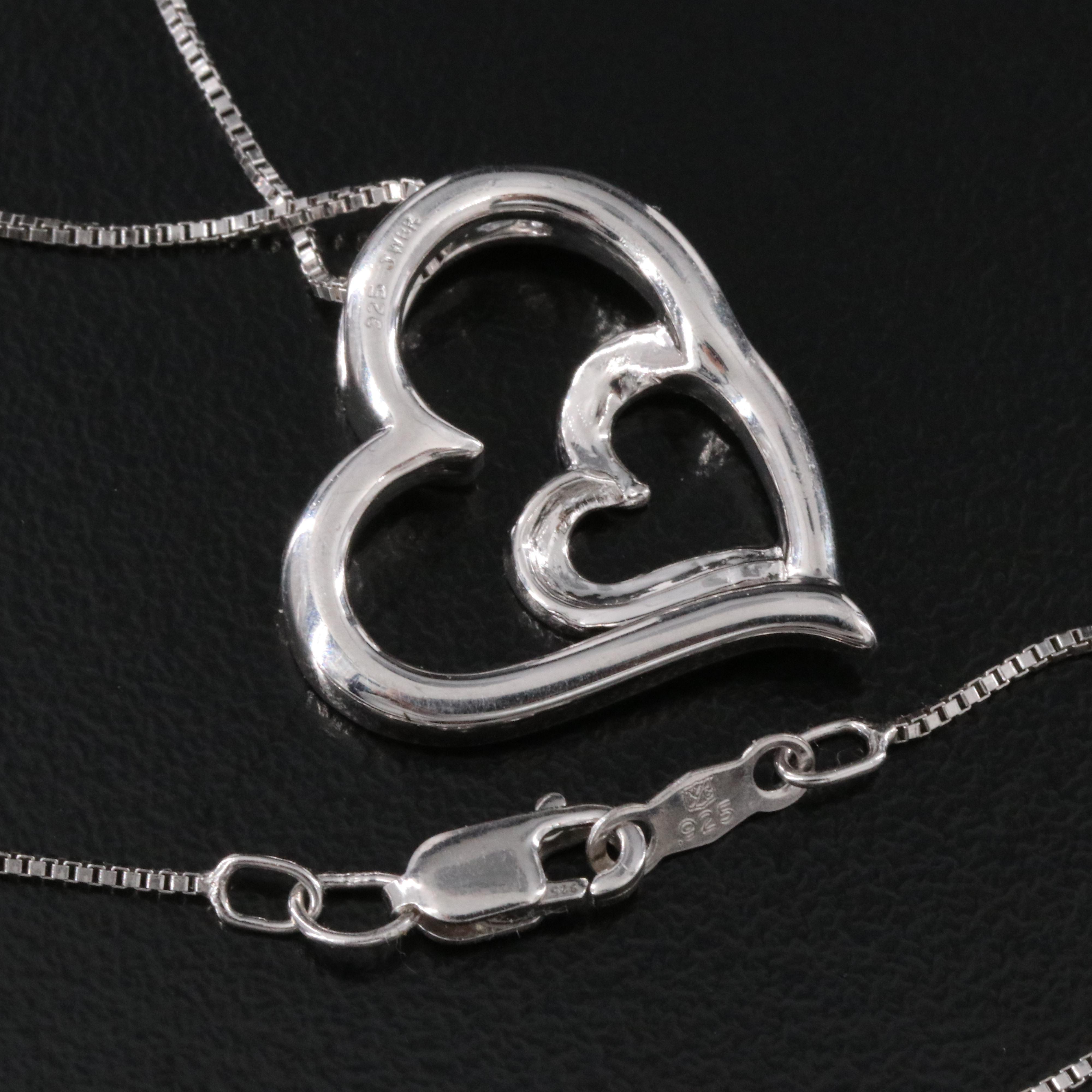 Sterling Lab Grown Diamond and Diamond Heart Pendant Necklace
