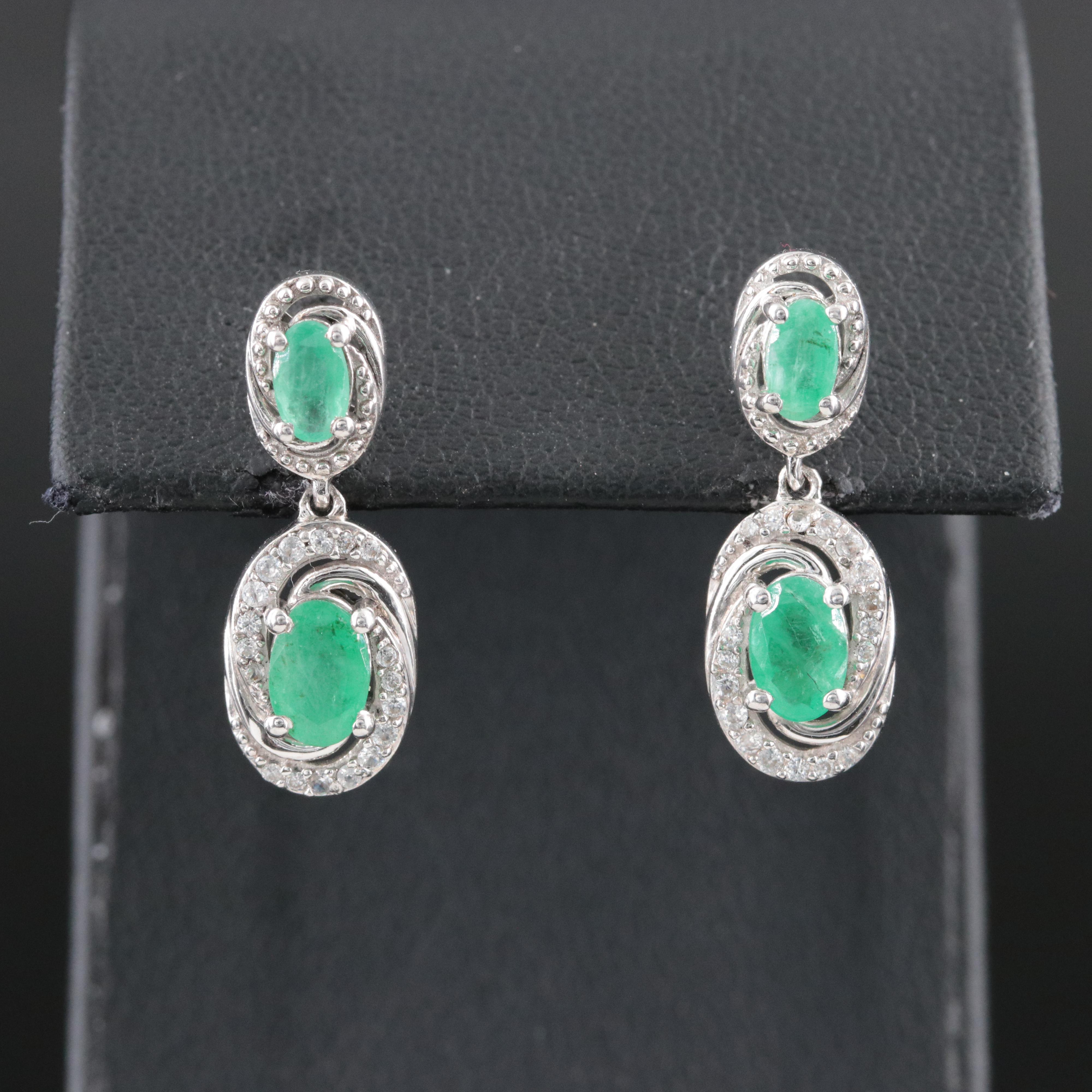Sterling Emerald and Zircon Earrings