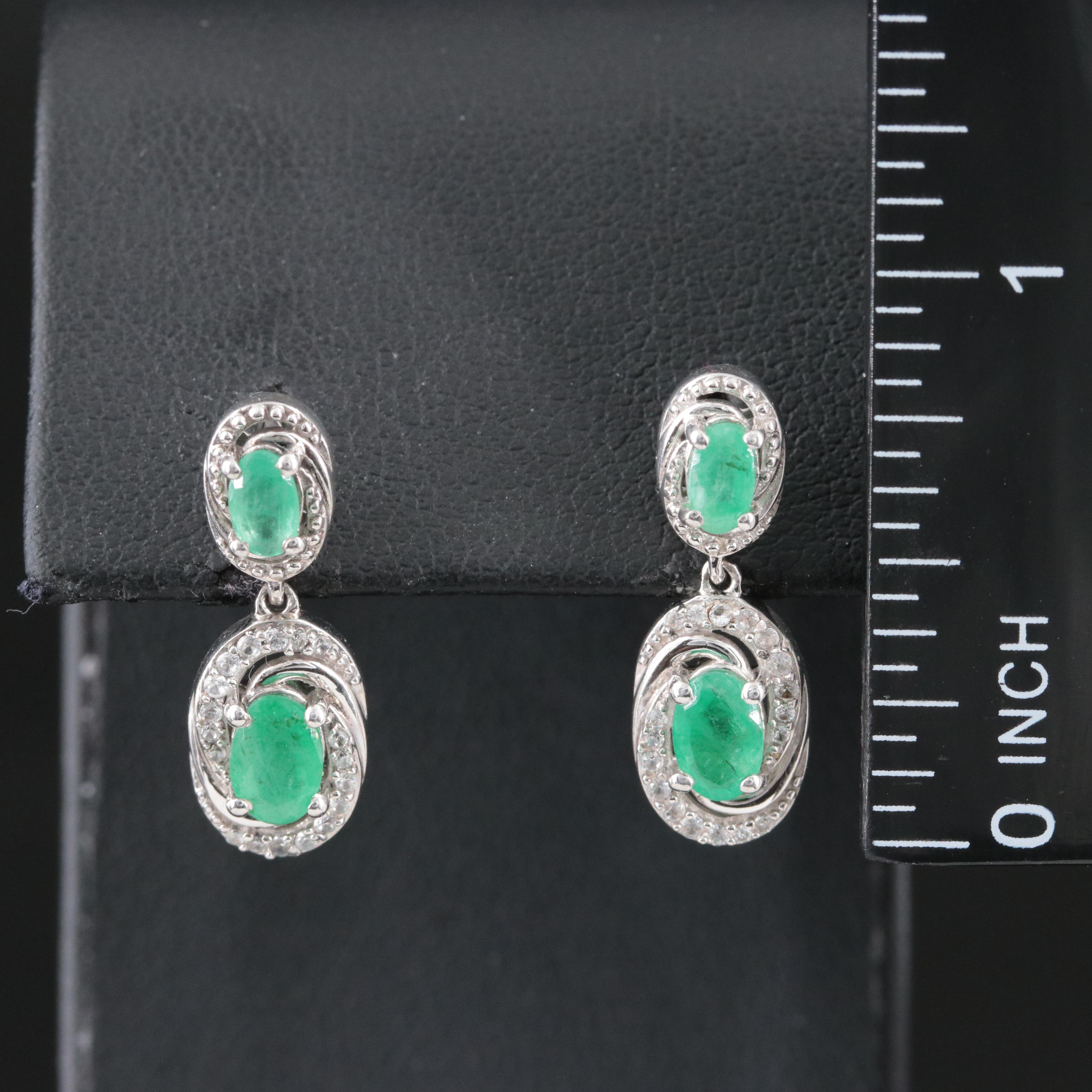 Sterling Emerald and Zircon Earrings