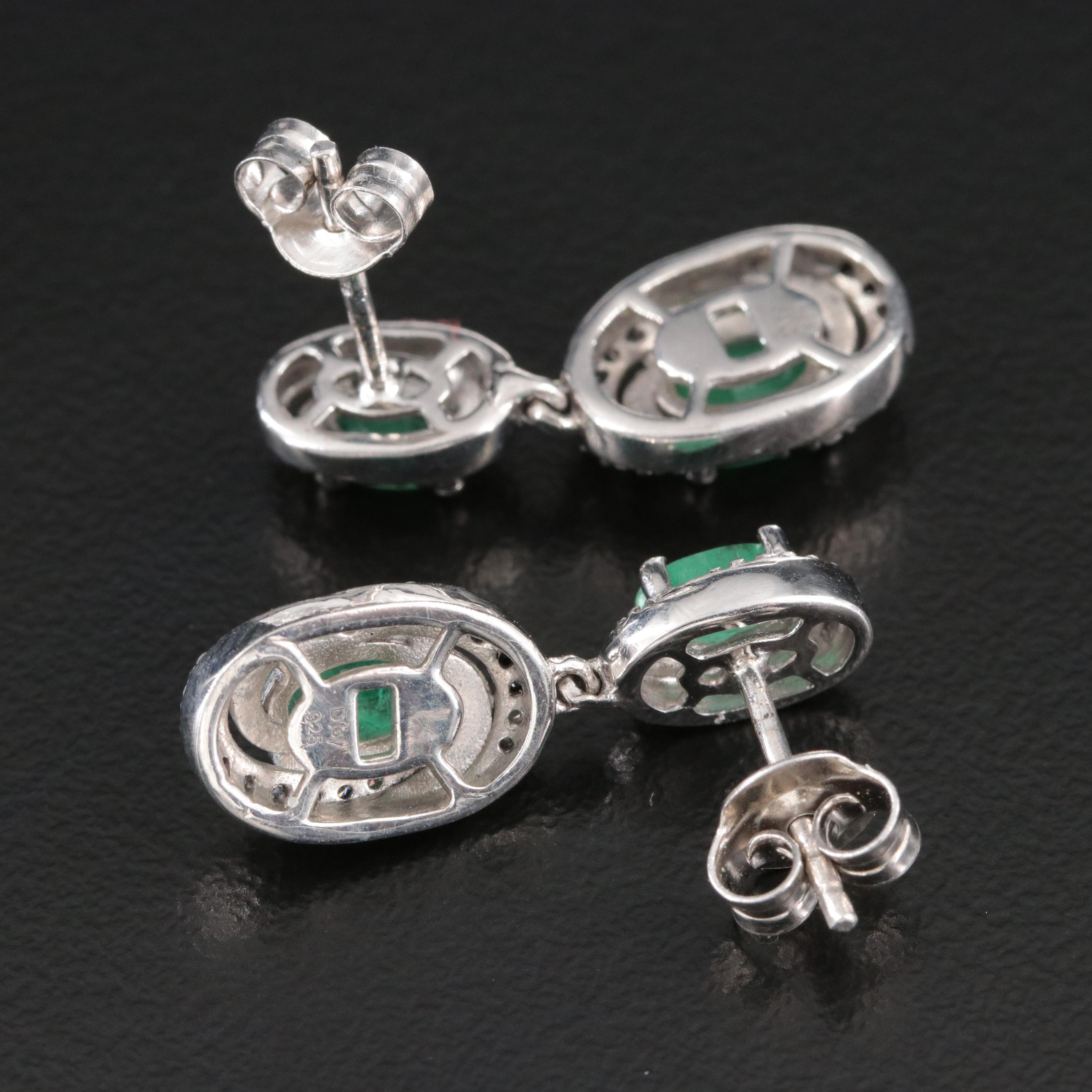Sterling Emerald and Zircon Earrings