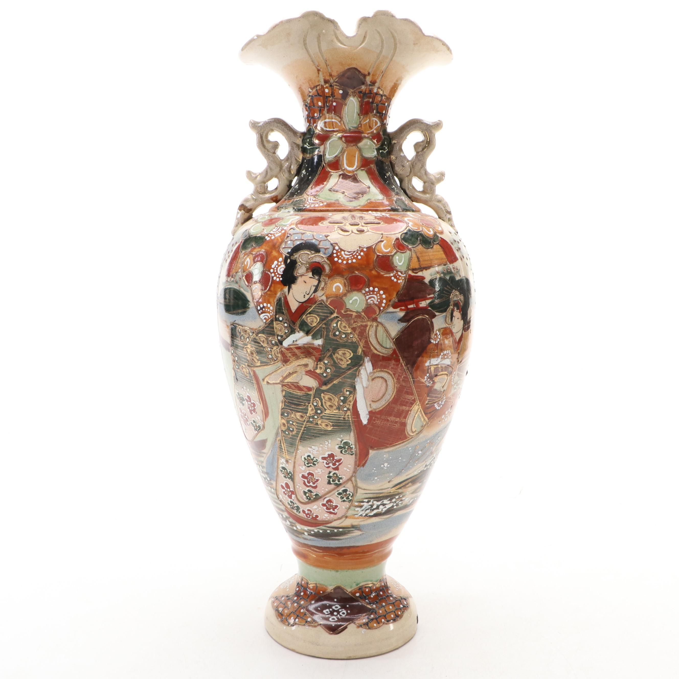 Japanese Satsuma Moriage Accented Vase, Early to Mid-20th Century
