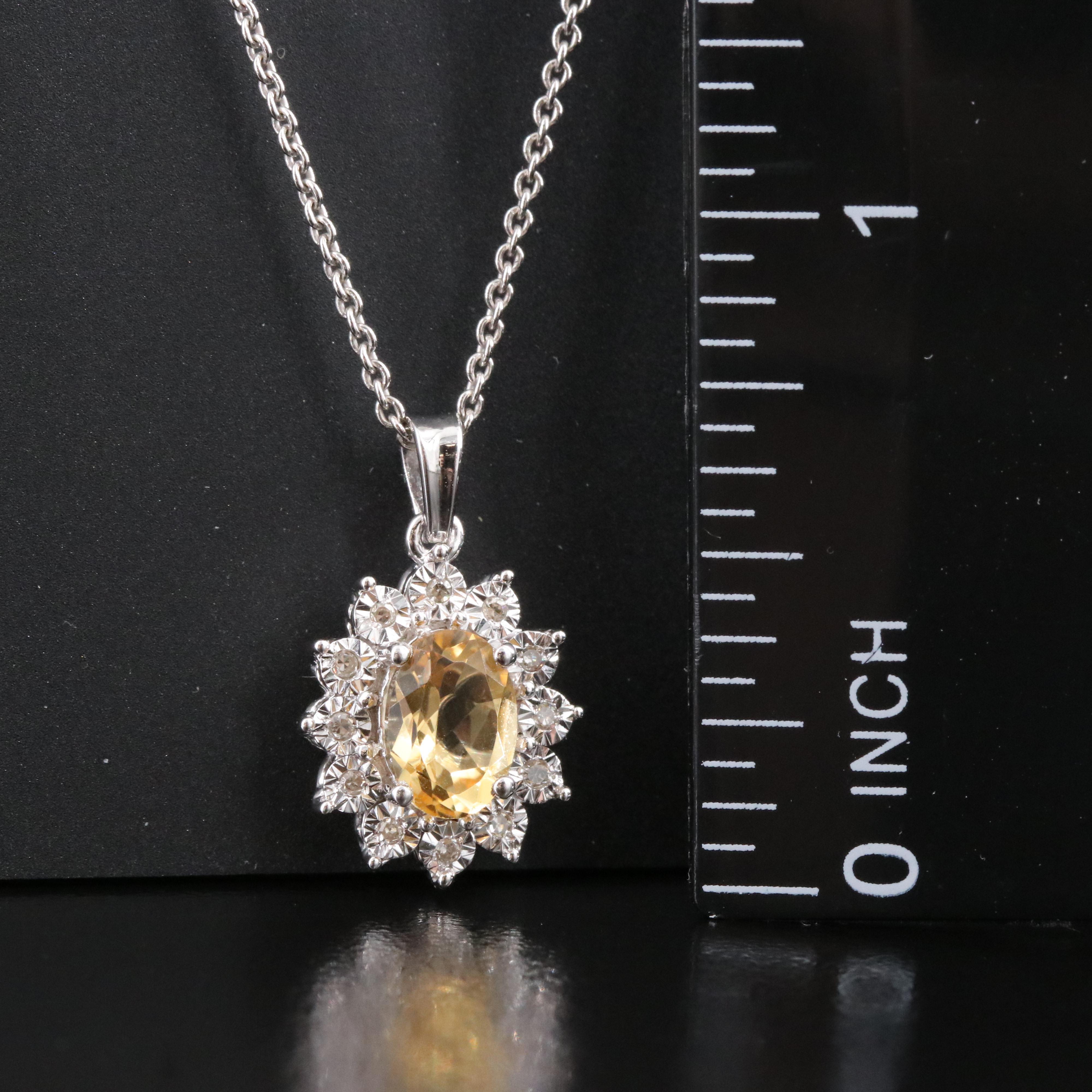 Sterling Citrine and Diamond Pendant Necklace