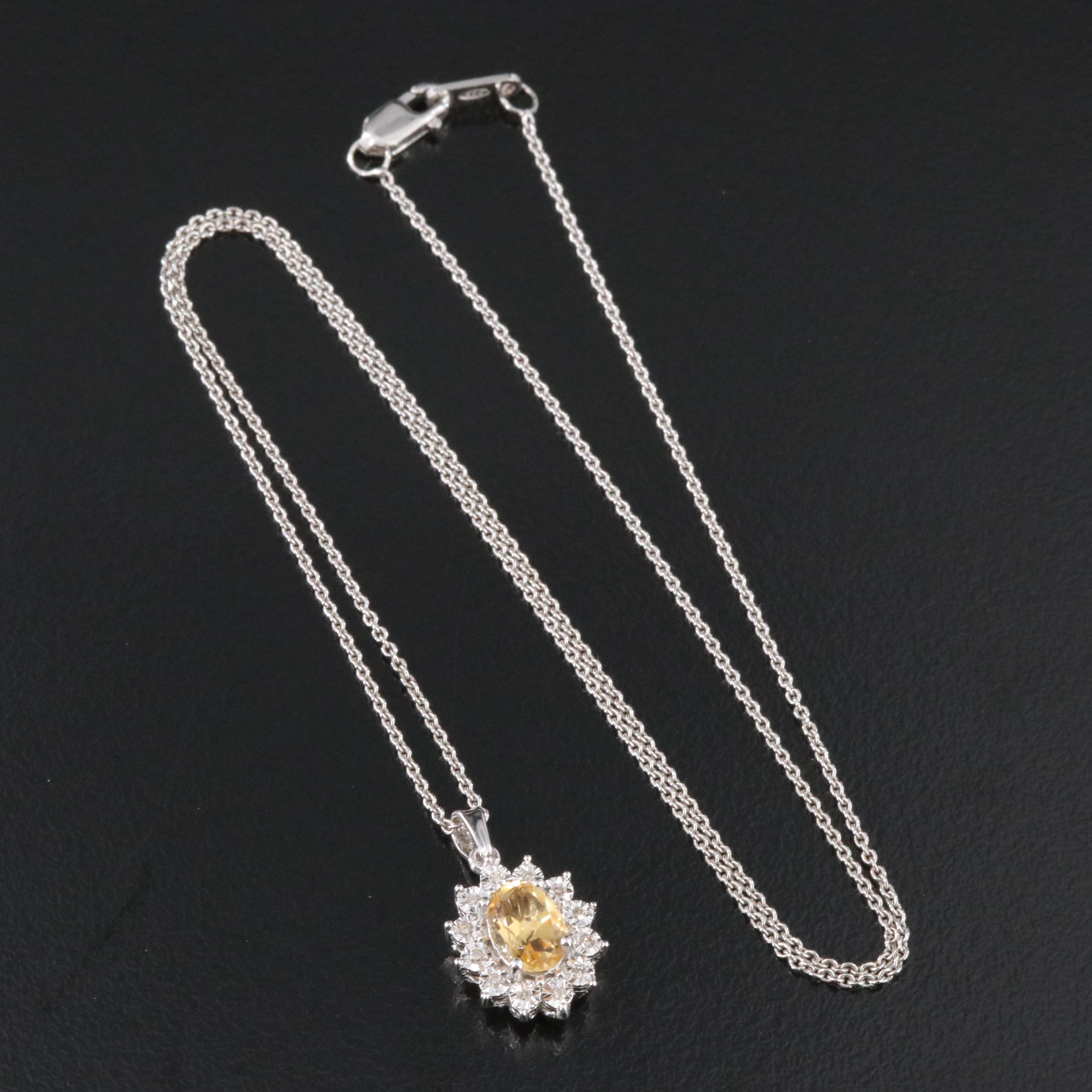 Sterling Citrine and Diamond Pendant Necklace