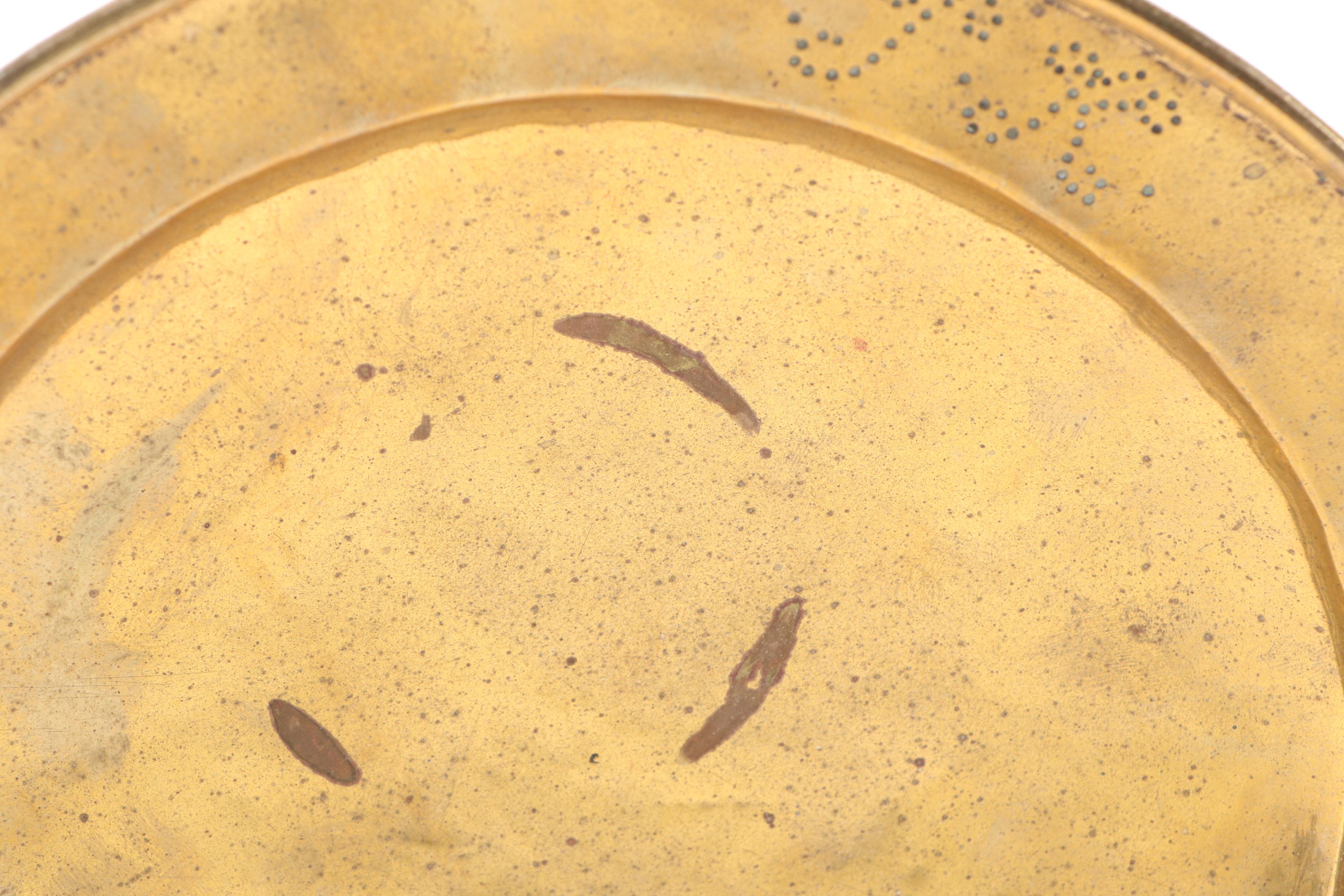 Dutch 18th Century Brass Plates with Dish Cross and Candle Snuffer Stand