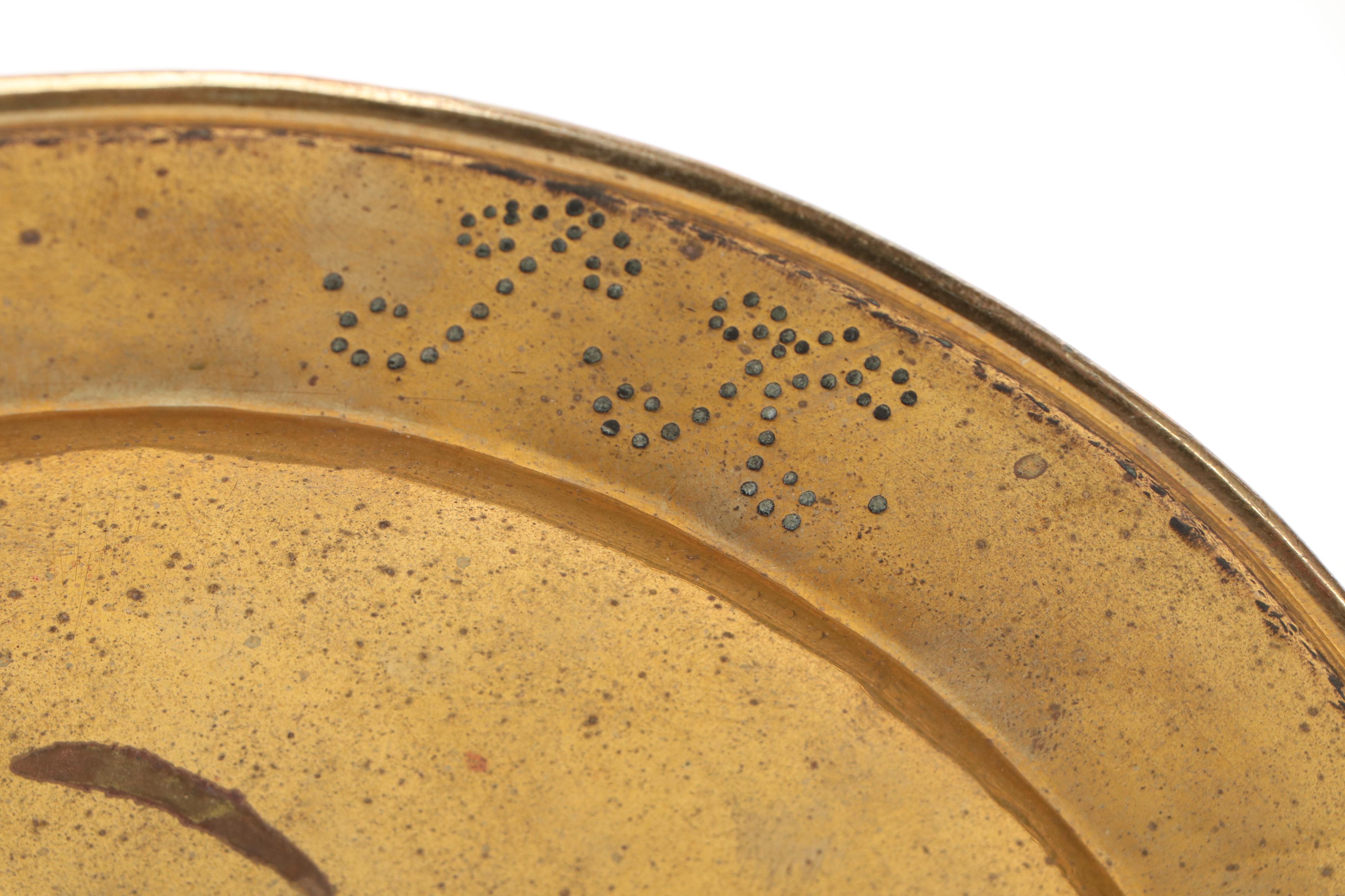 Dutch 18th Century Brass Plates with Dish Cross and Candle Snuffer Stand