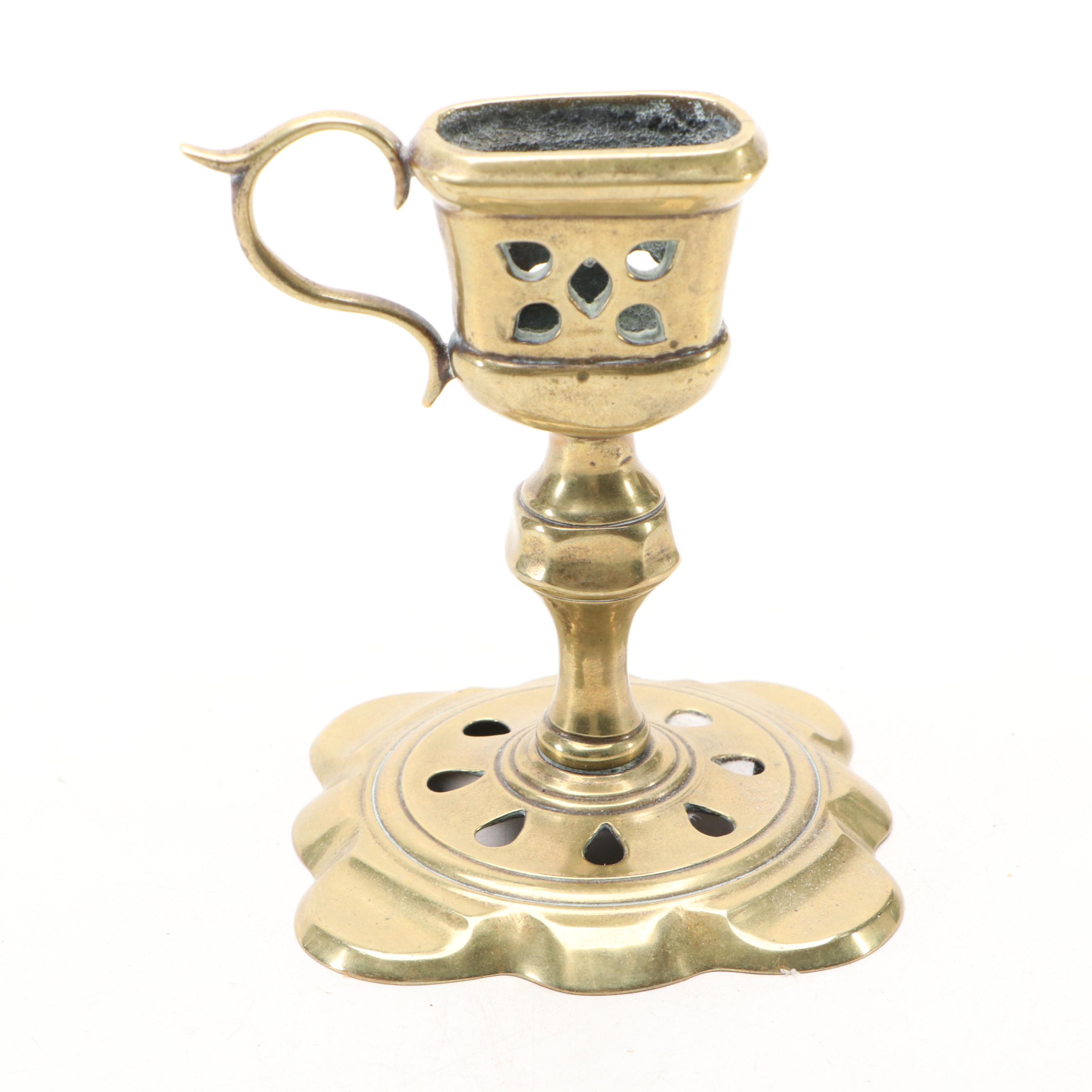 Dutch 18th Century Brass Plates with Dish Cross and Candle Snuffer Stand