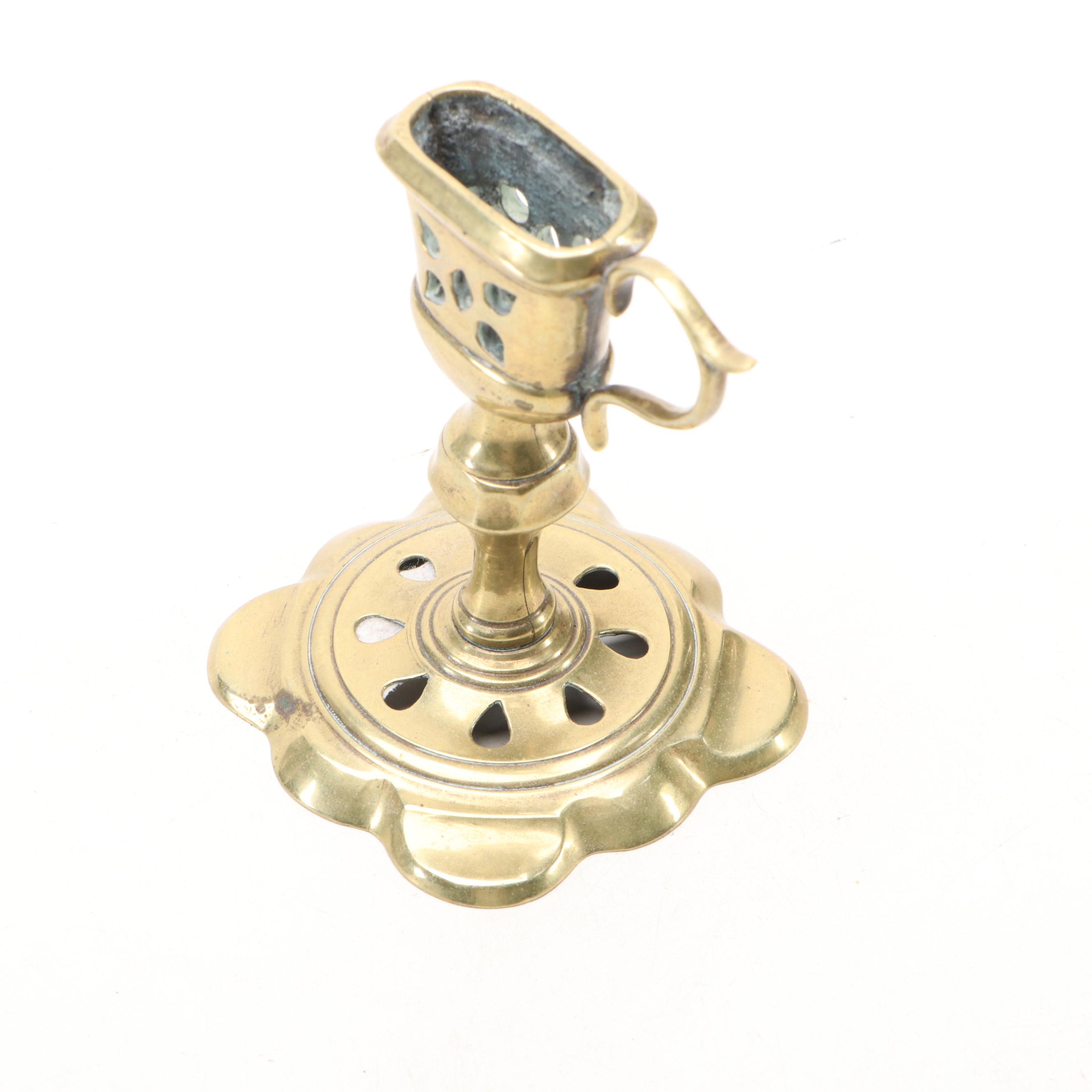 Dutch 18th Century Brass Plates with Dish Cross and Candle Snuffer Stand