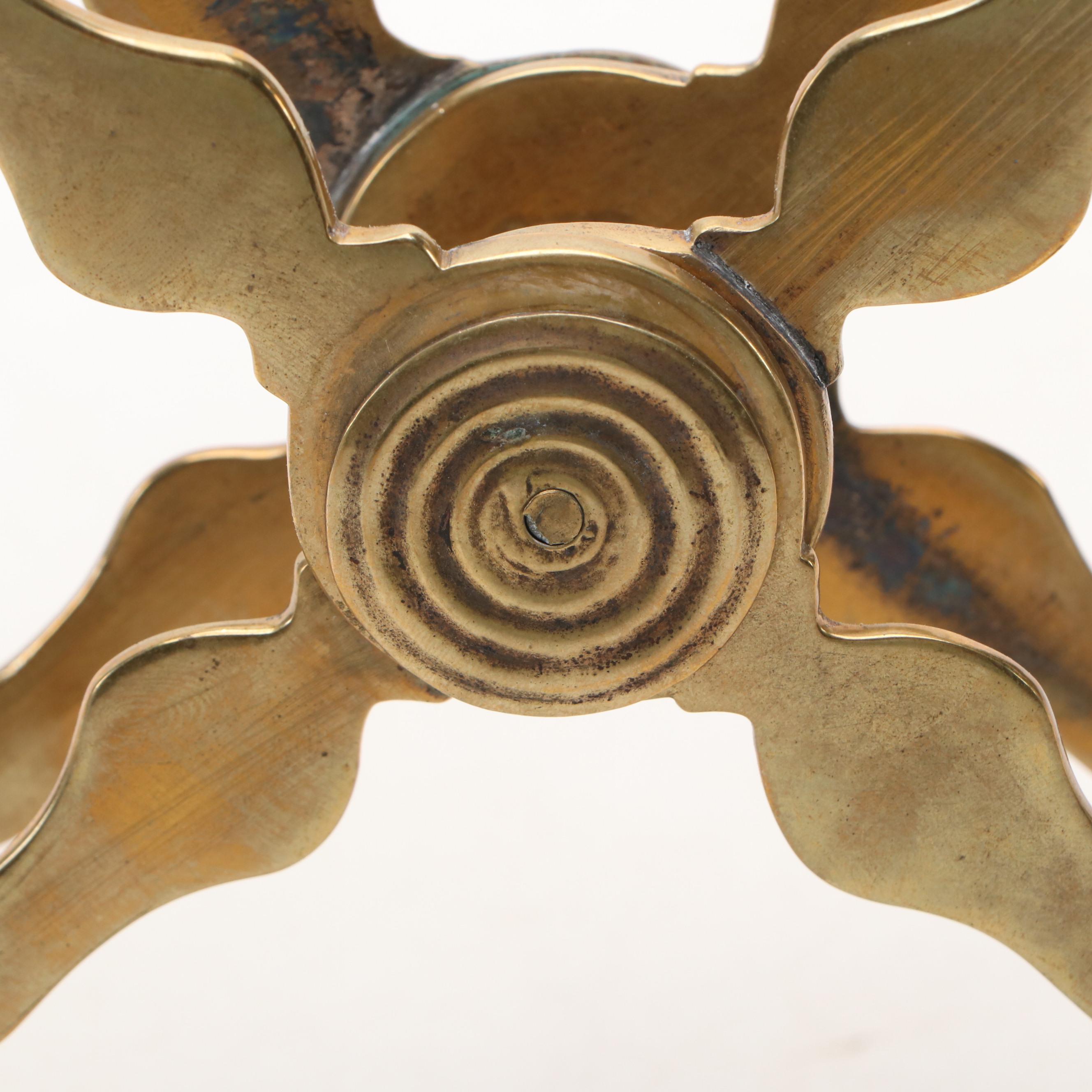 Dutch 18th Century Brass Plates with Dish Cross and Candle Snuffer Stand