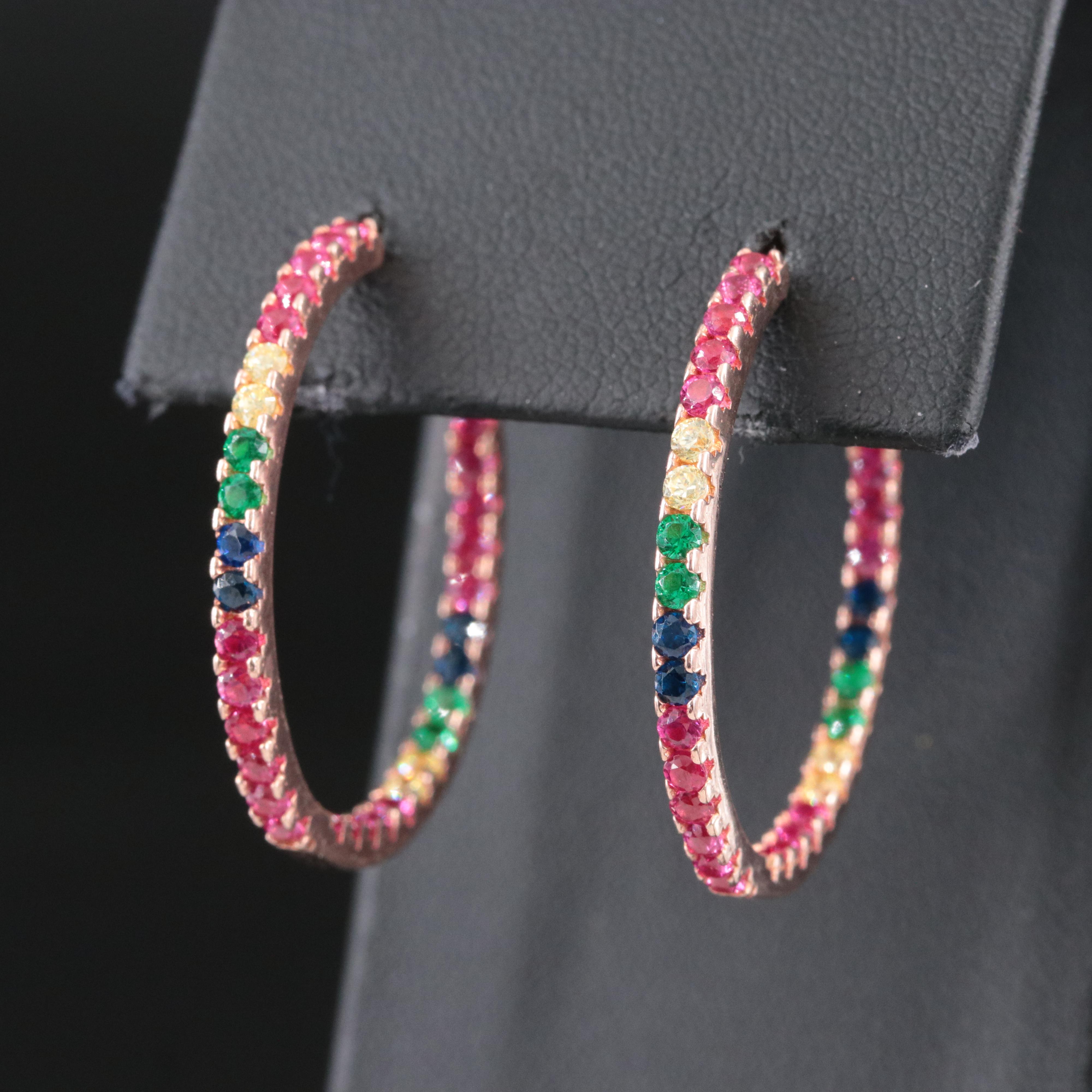 Sterling Lab Grown and Faux Gemstone Hoop Earrings