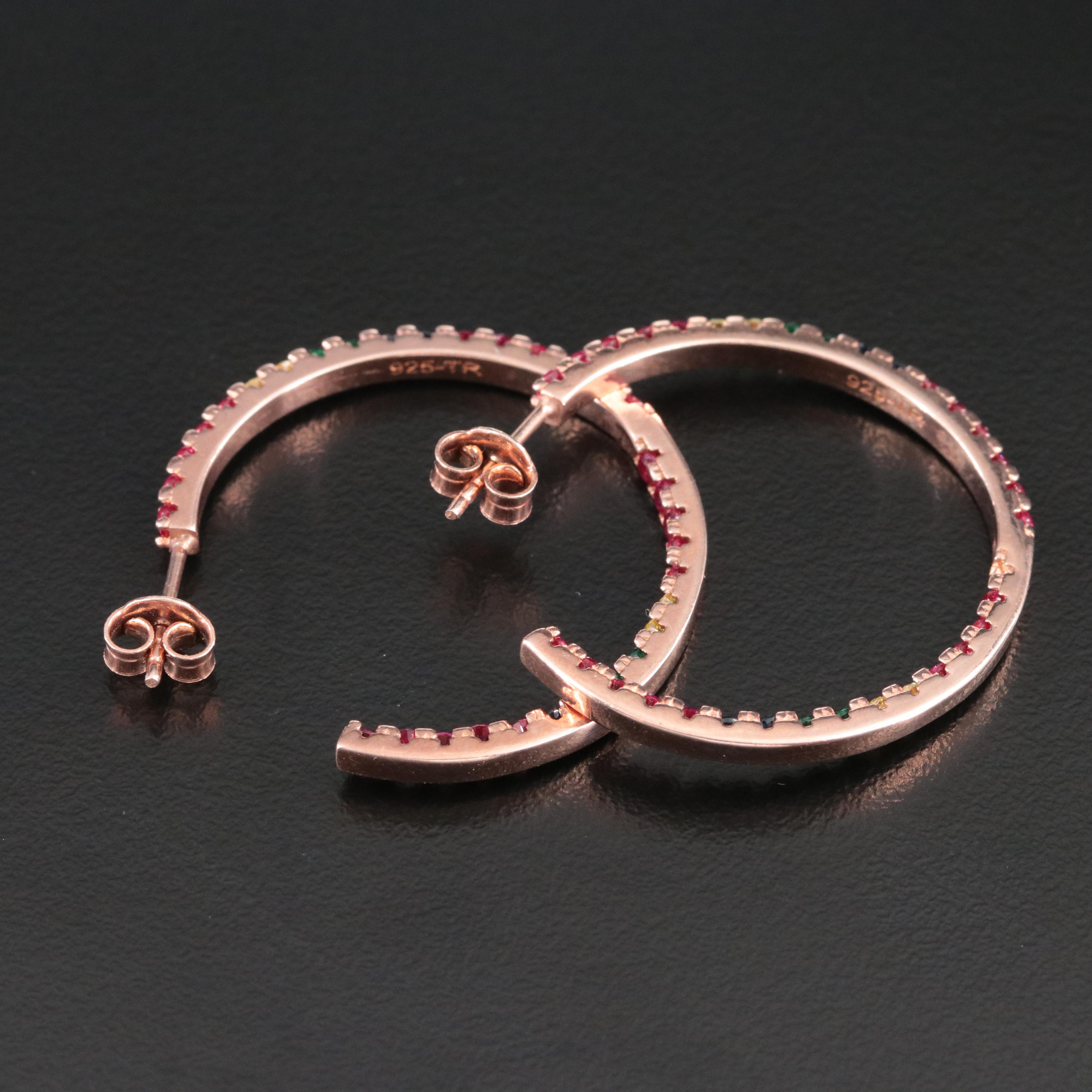 Sterling Lab Grown and Faux Gemstone Hoop Earrings