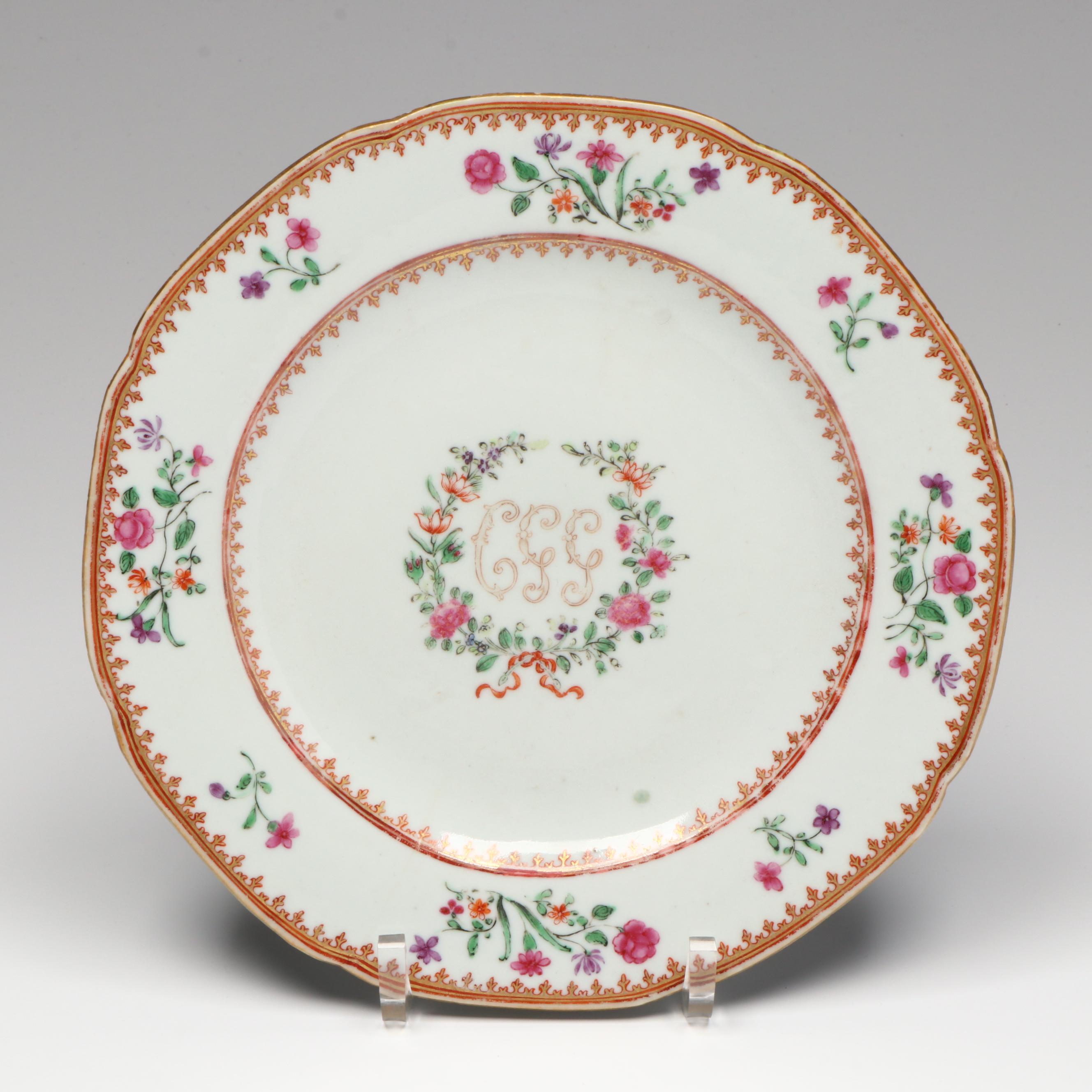 New Hall Floral Porcelain Saucer with Other Georgian Tea Bowls and Cups