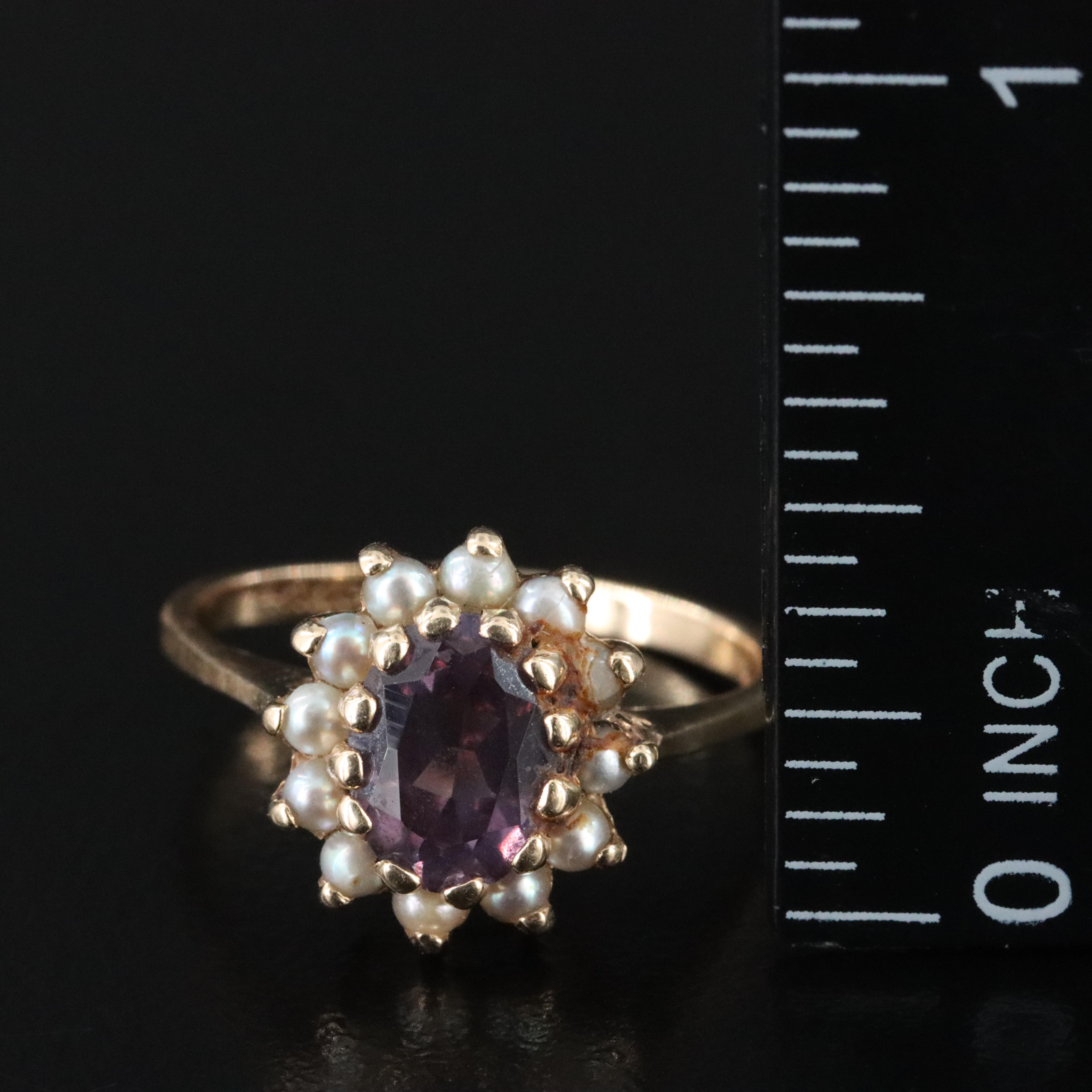 14K Color Change Sapphire and Seed Pearl Ring