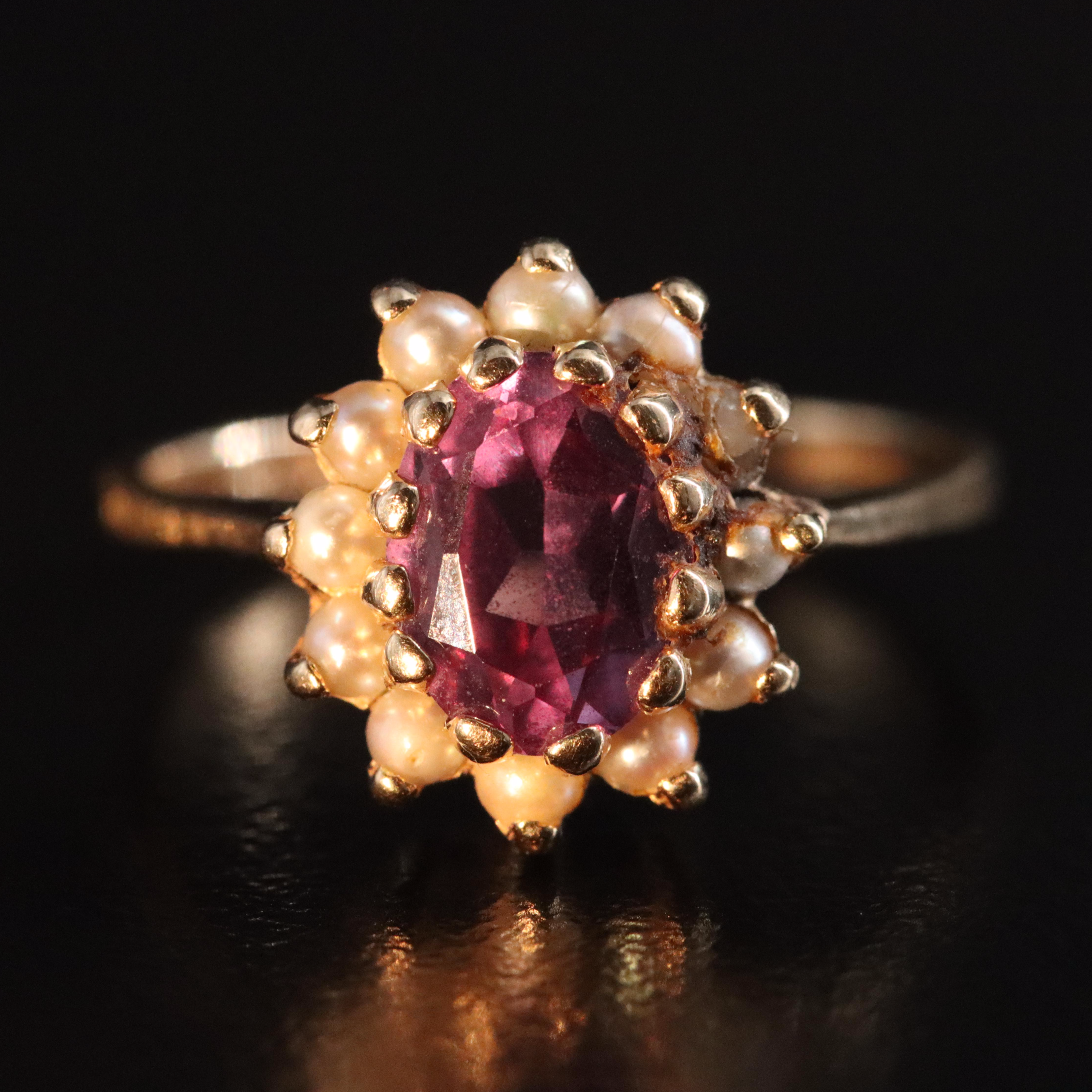 14K Color Change Sapphire and Seed Pearl Ring