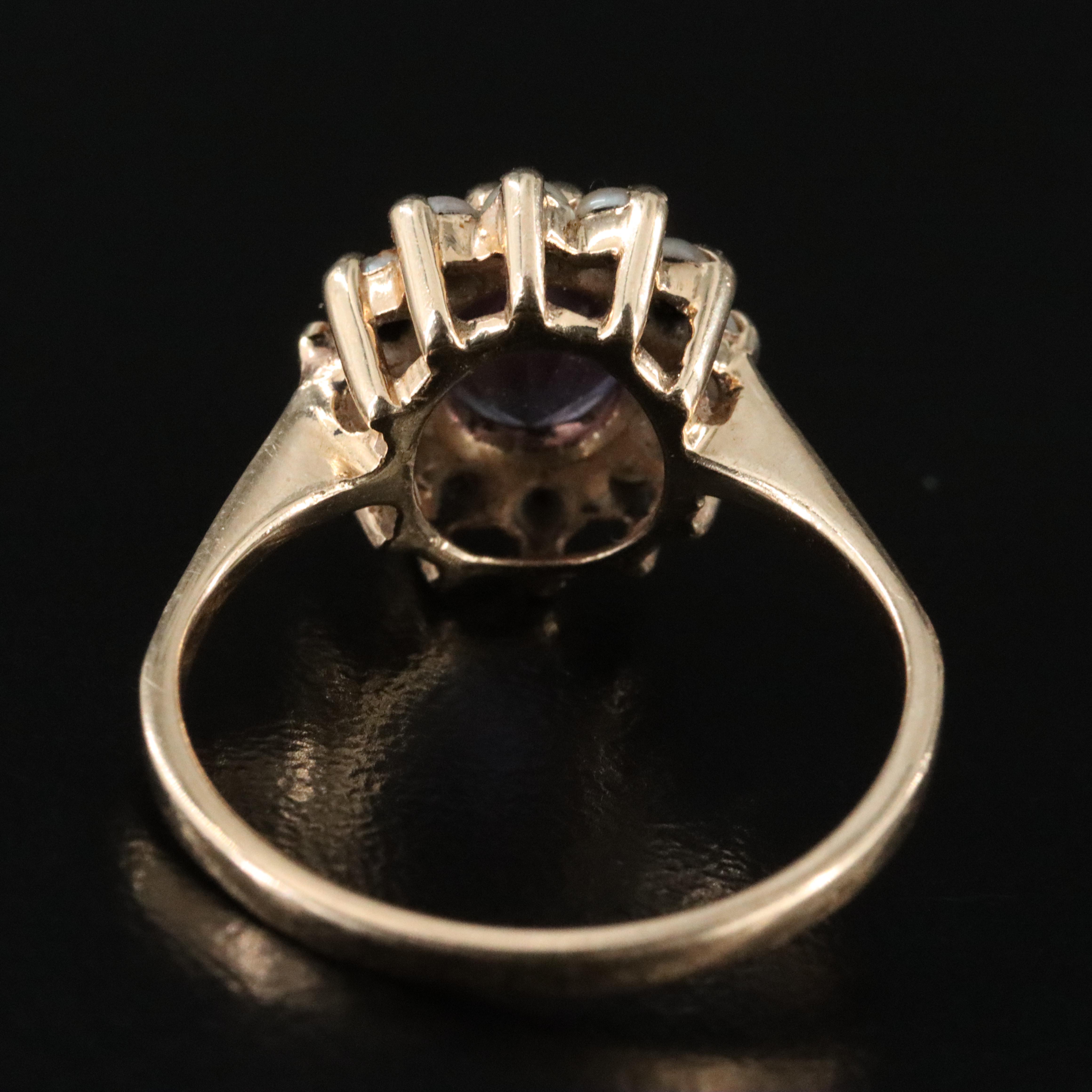 14K Color Change Sapphire and Seed Pearl Ring