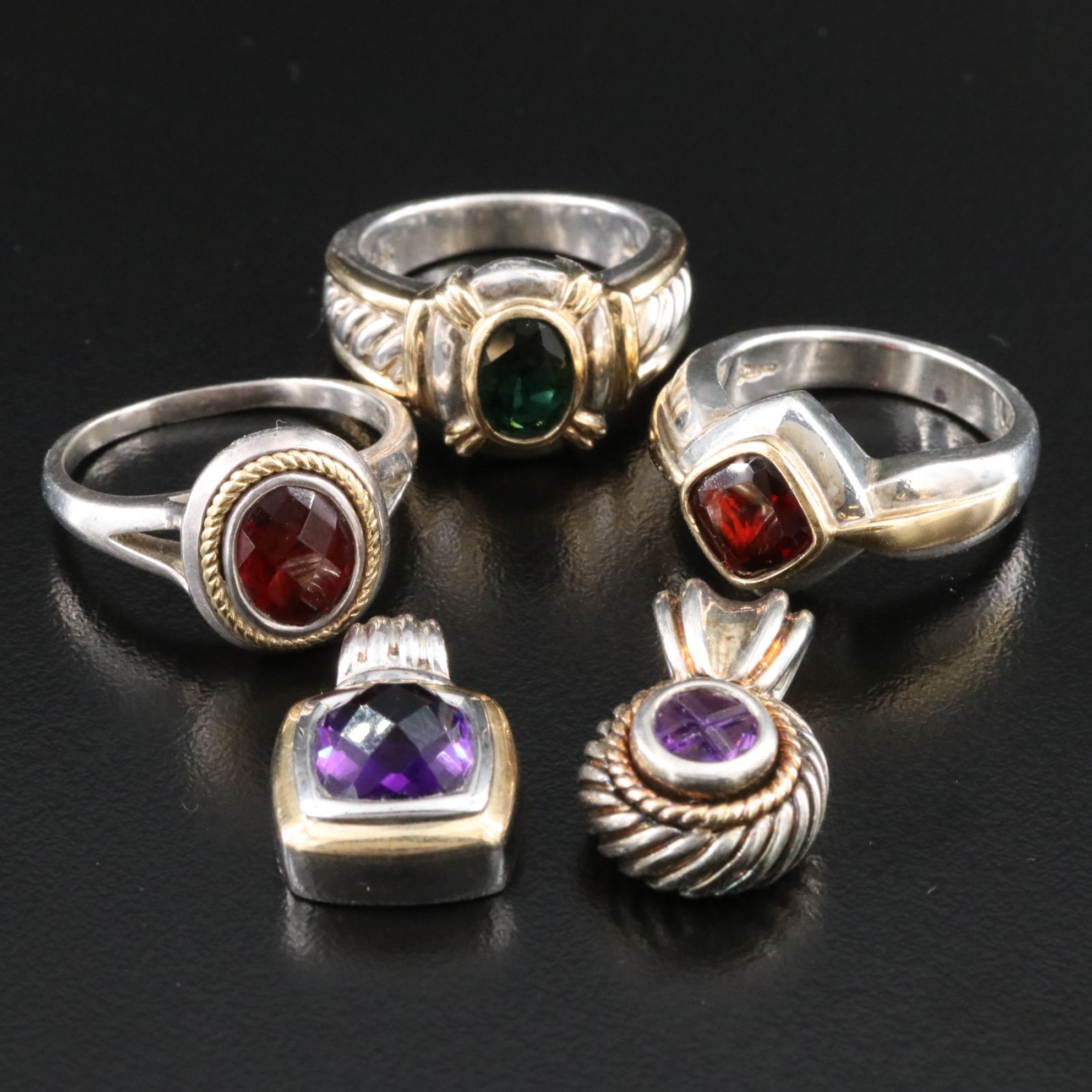Sterling Gemstone Rings and Pendants with 18K Accents