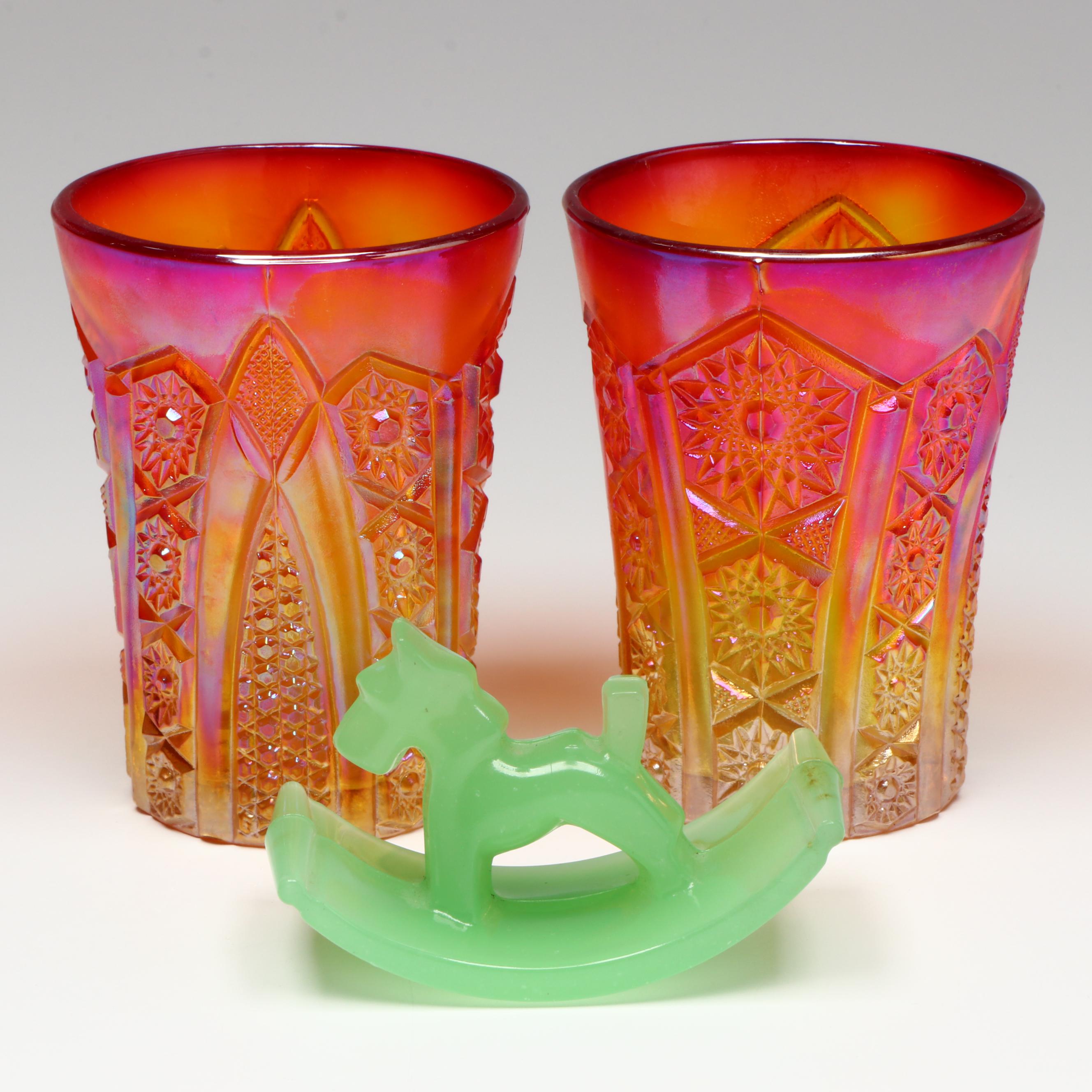 Indiana Glass "Heirloom Sunset" Tumblers and Jadeite Glass Scottie Dog Blotter