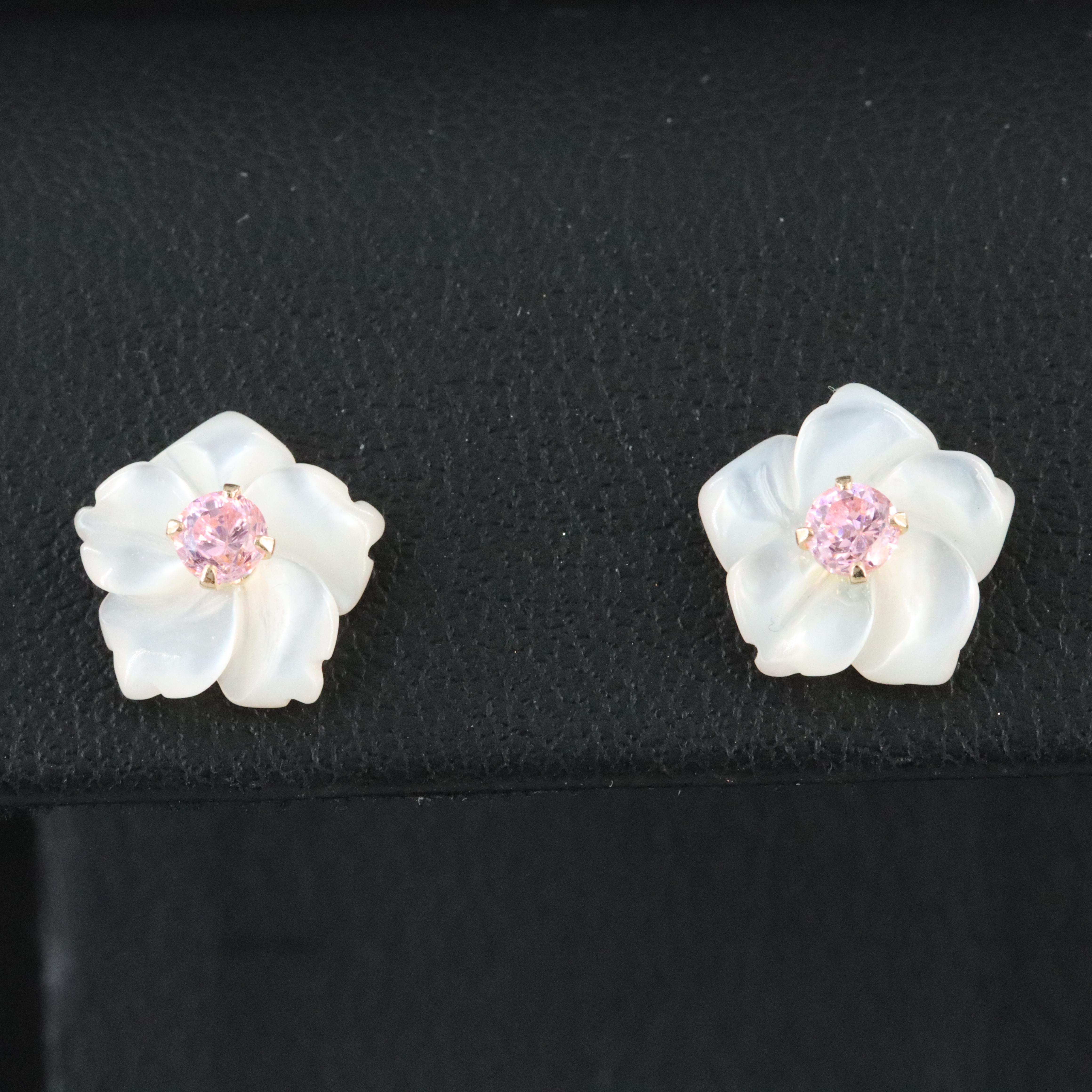 14K CZ and Mother of Pearl Earrings