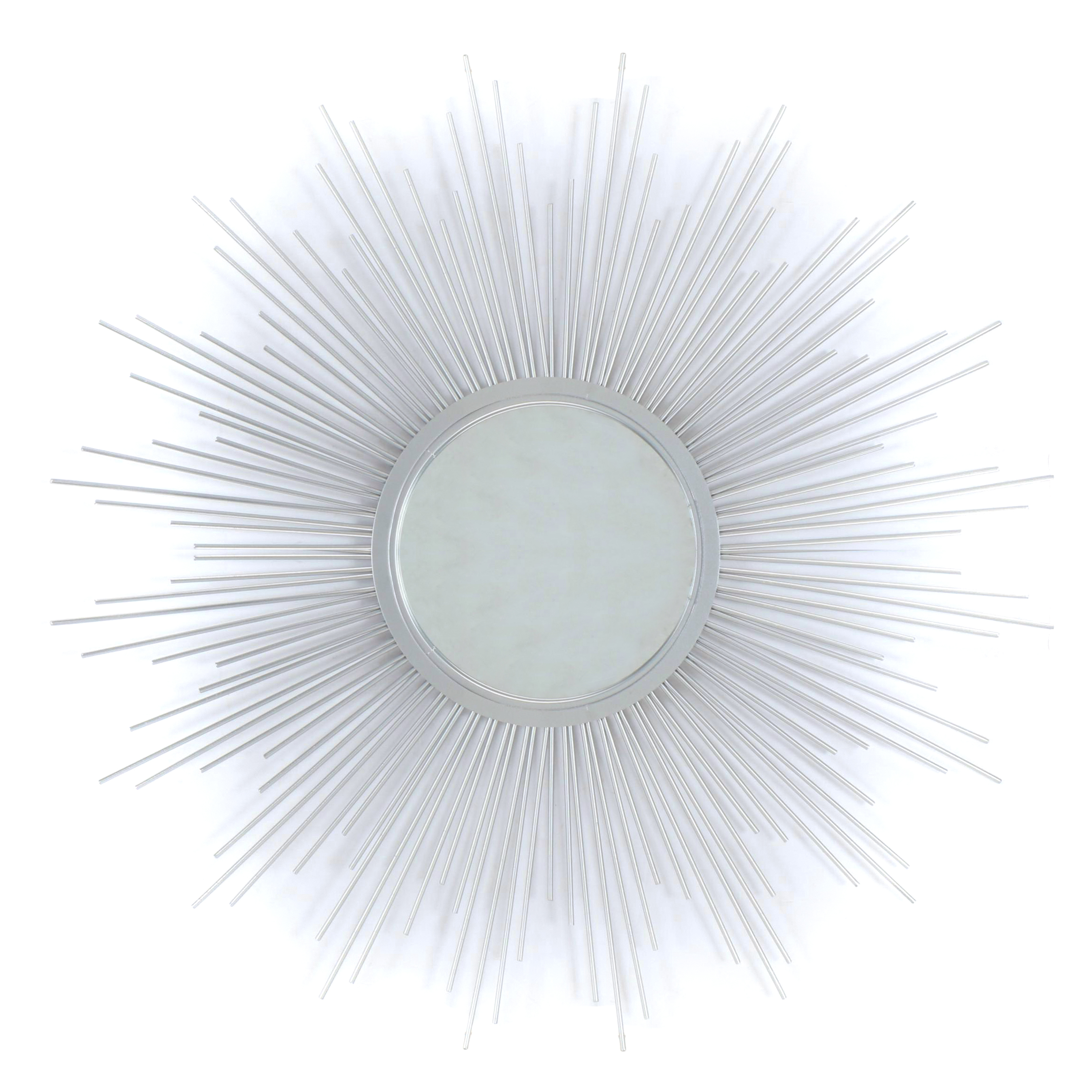 Contemporary Silver Tone Metal Sunburst Wall Mirror