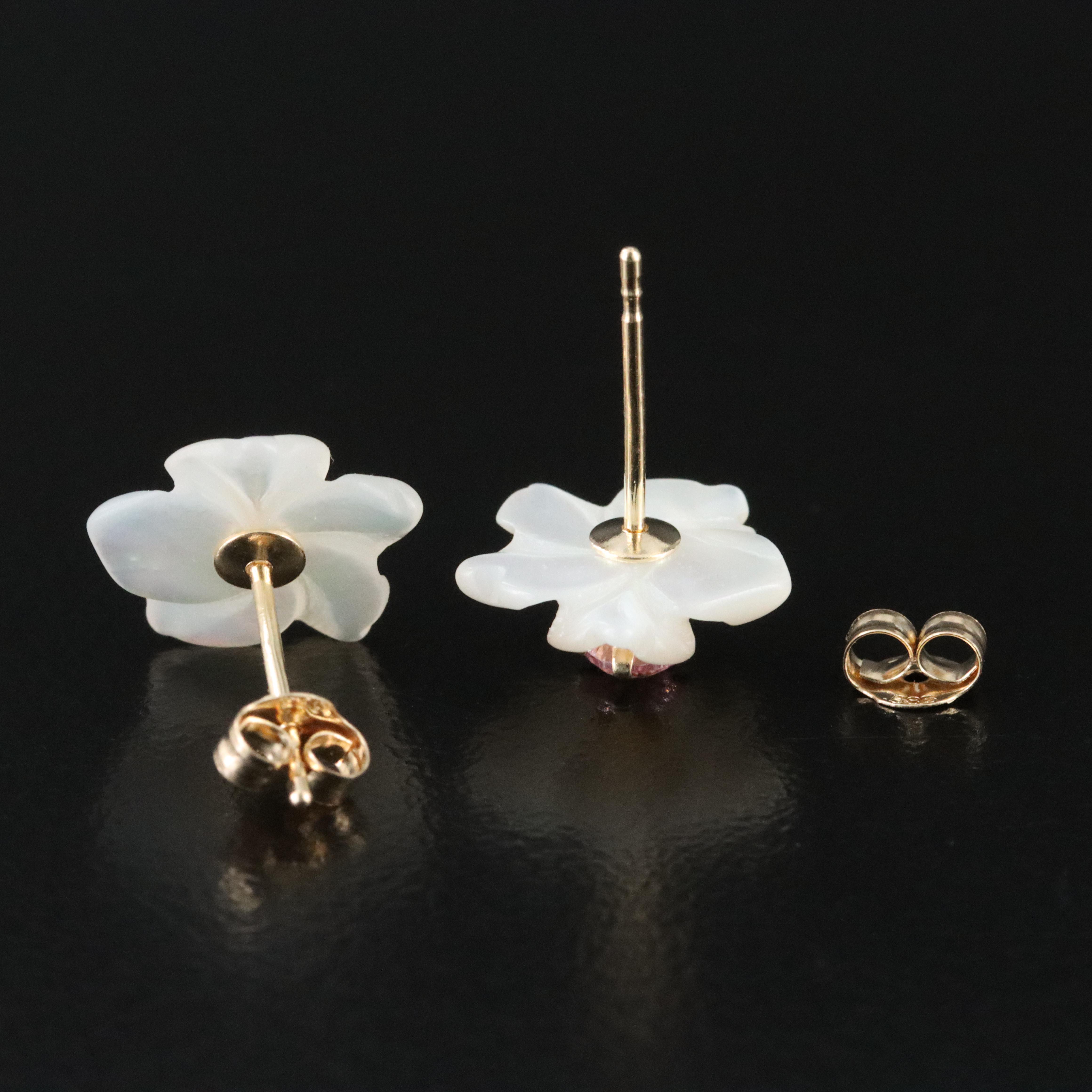 14K CZ and Mother of Pearl Earrings