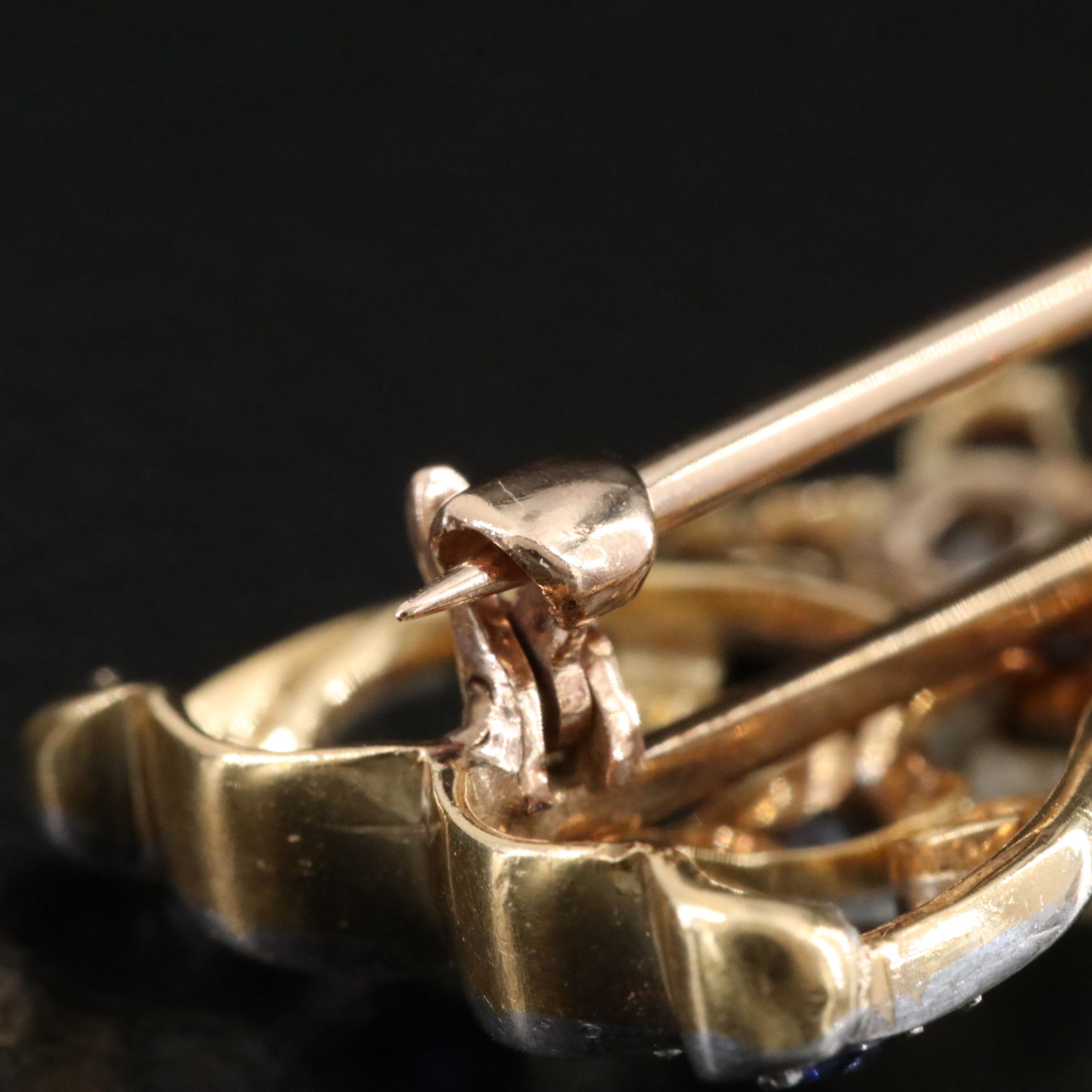 Edwardian 18K and Platinum 0.32 CTW Diamond, Blue Sapphire and Pearl Bar Brooch