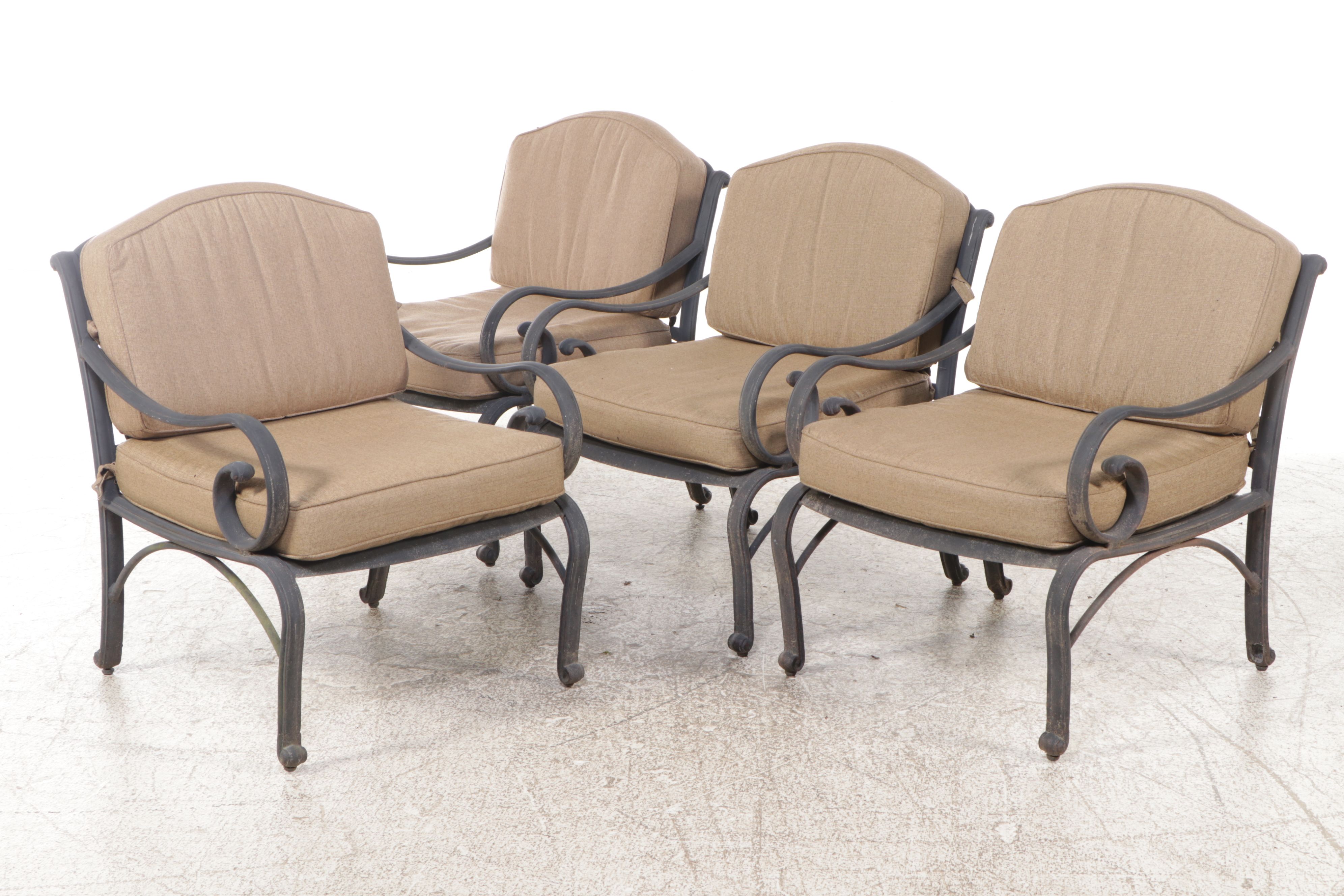 Cast Metal Five-Piece Patio Low Dining Set with Umbrella