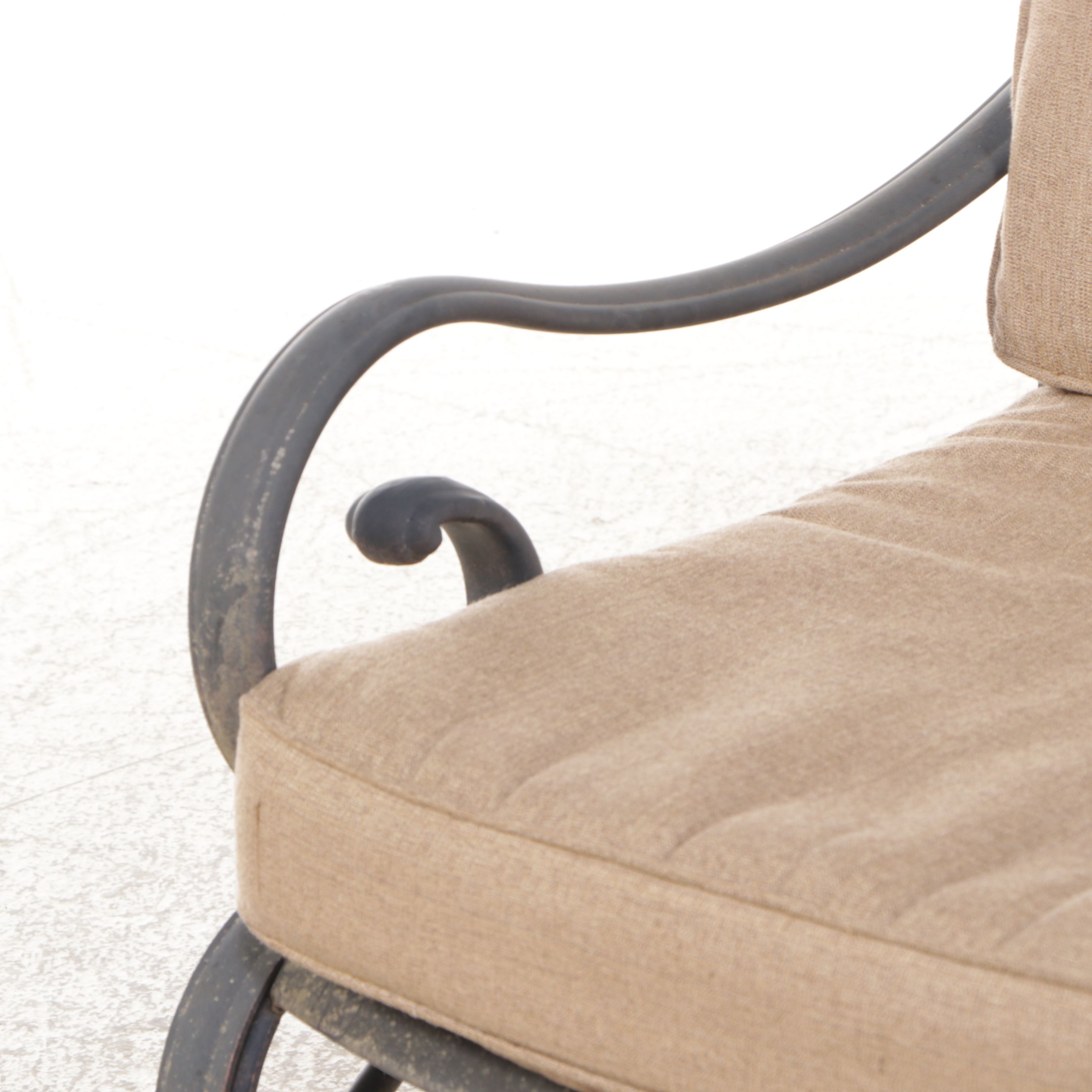 Cast Metal Five-Piece Patio Low Dining Set with Umbrella