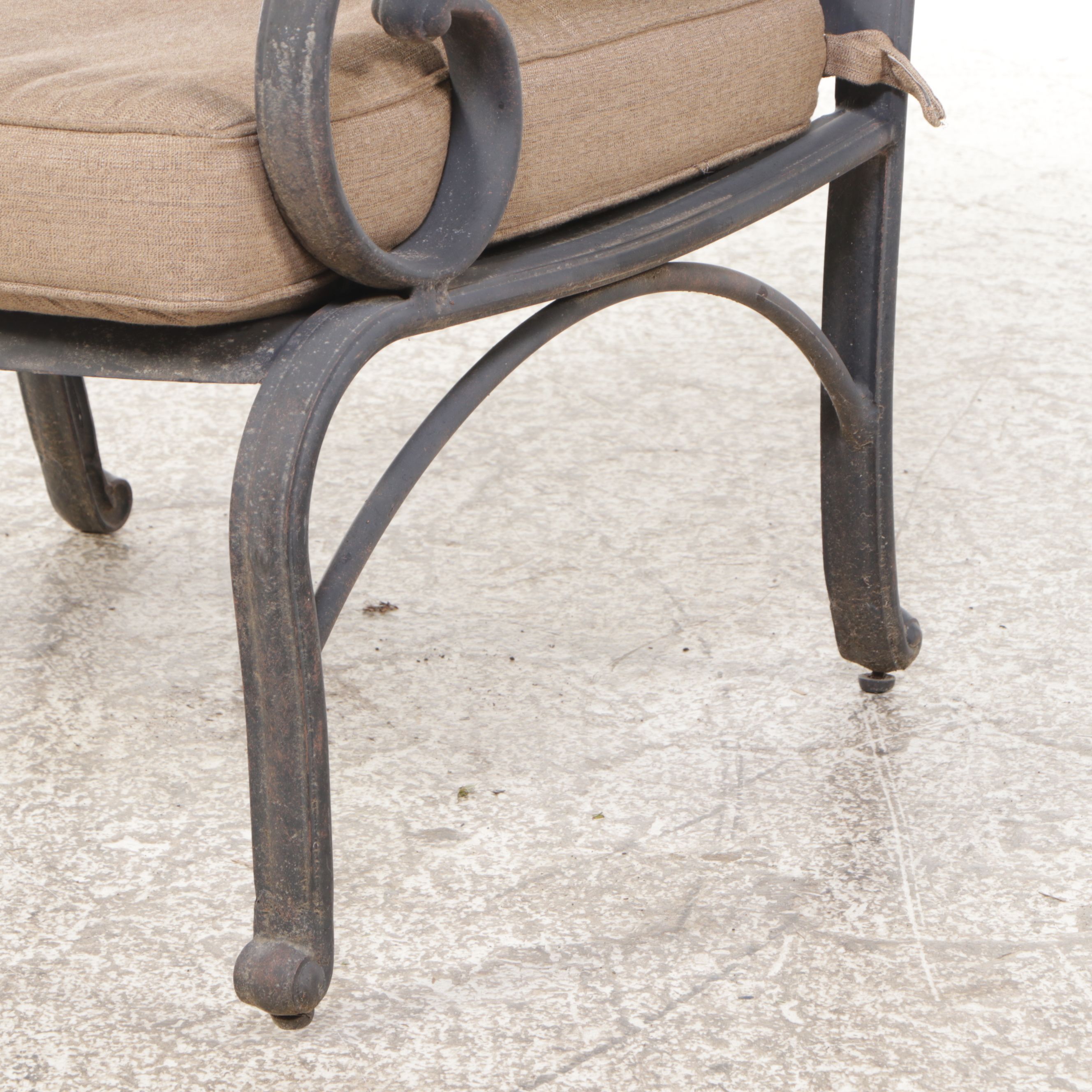 Cast Metal Five-Piece Patio Low Dining Set with Umbrella