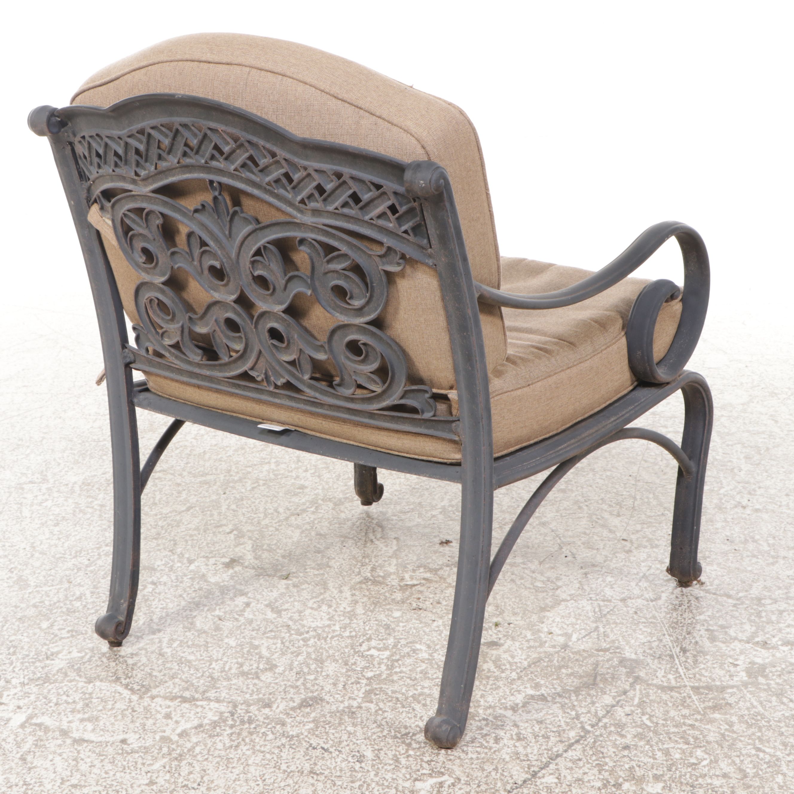 Cast Metal Five-Piece Patio Low Dining Set with Umbrella