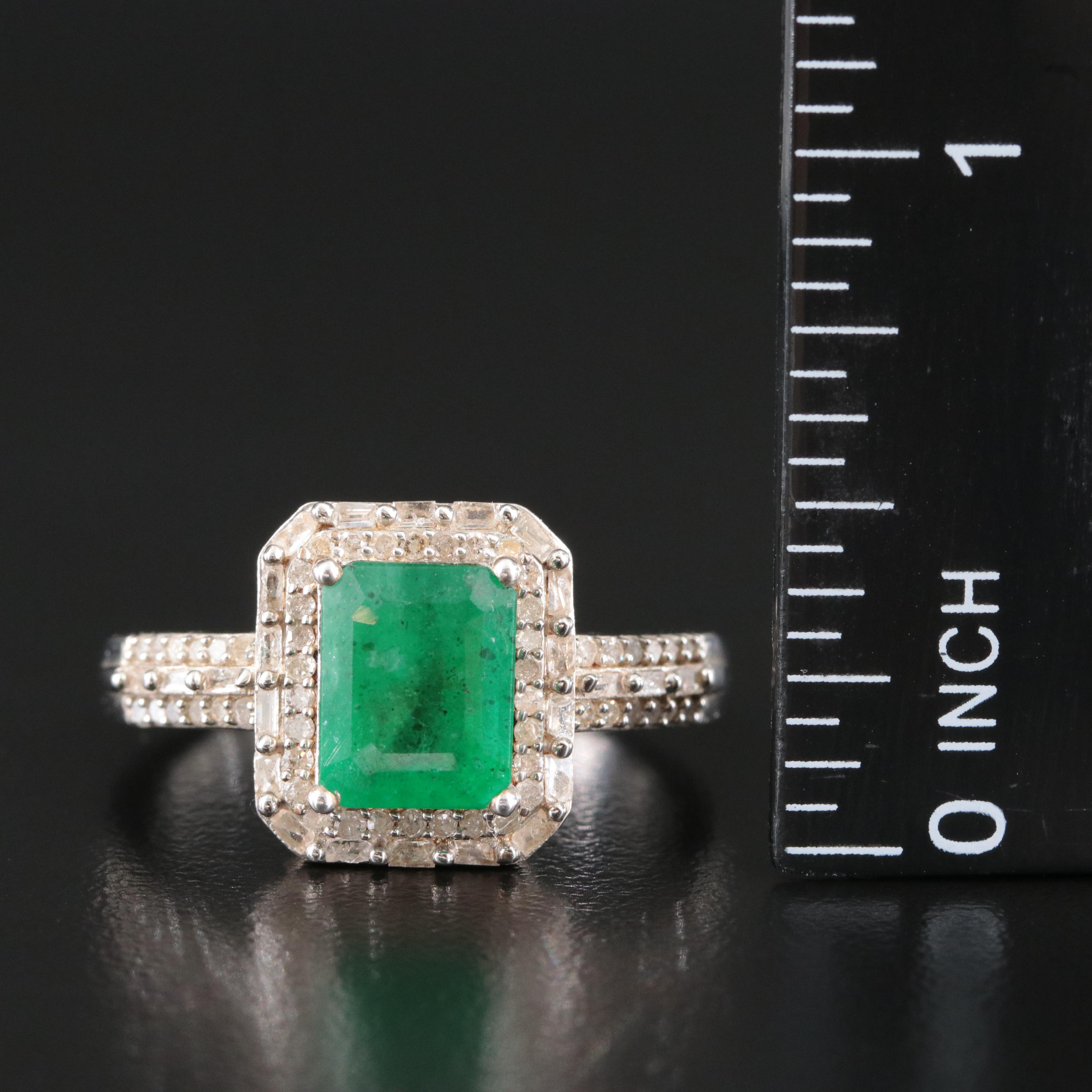 Sterling Emerald and Diamond Ring