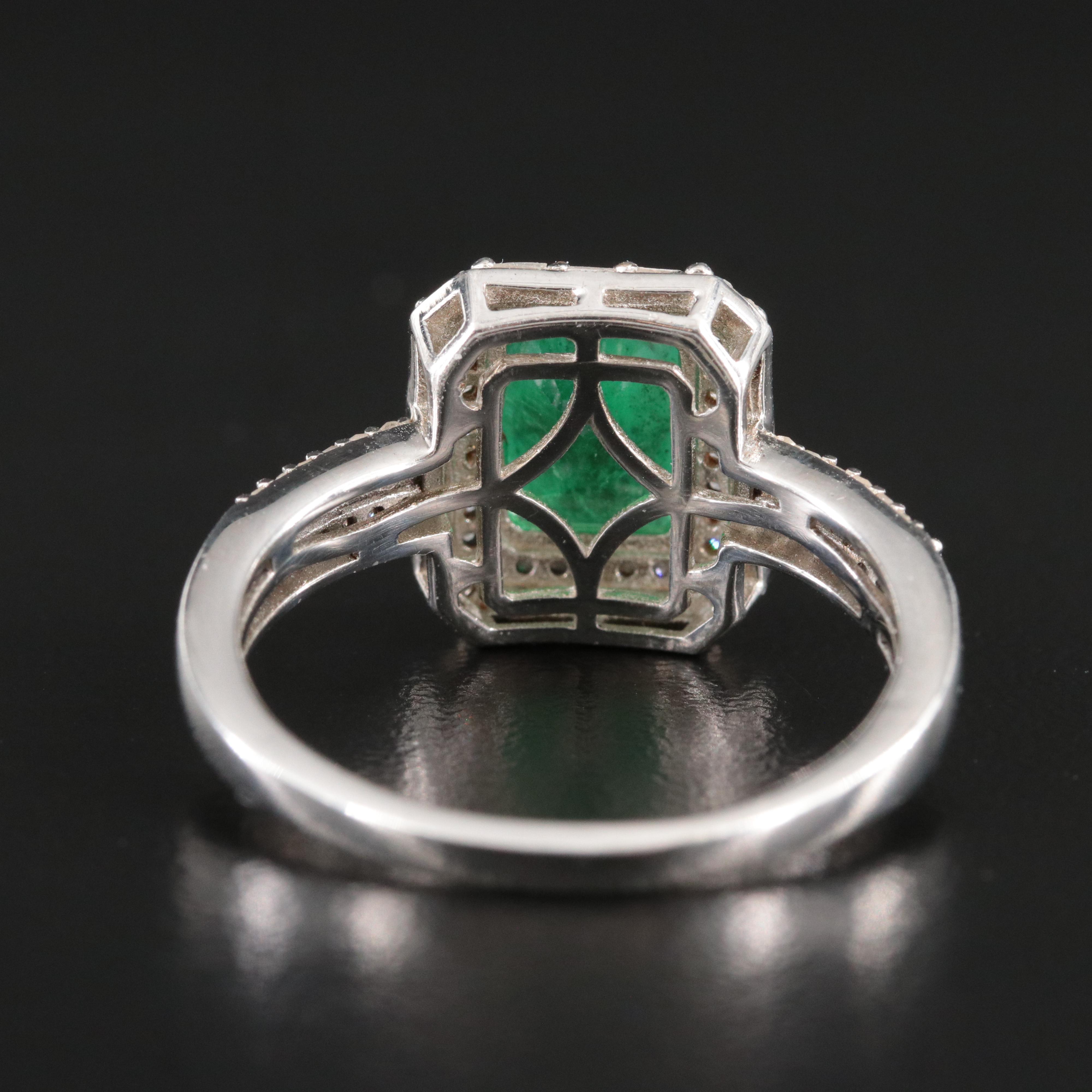 Sterling Emerald and Diamond Ring