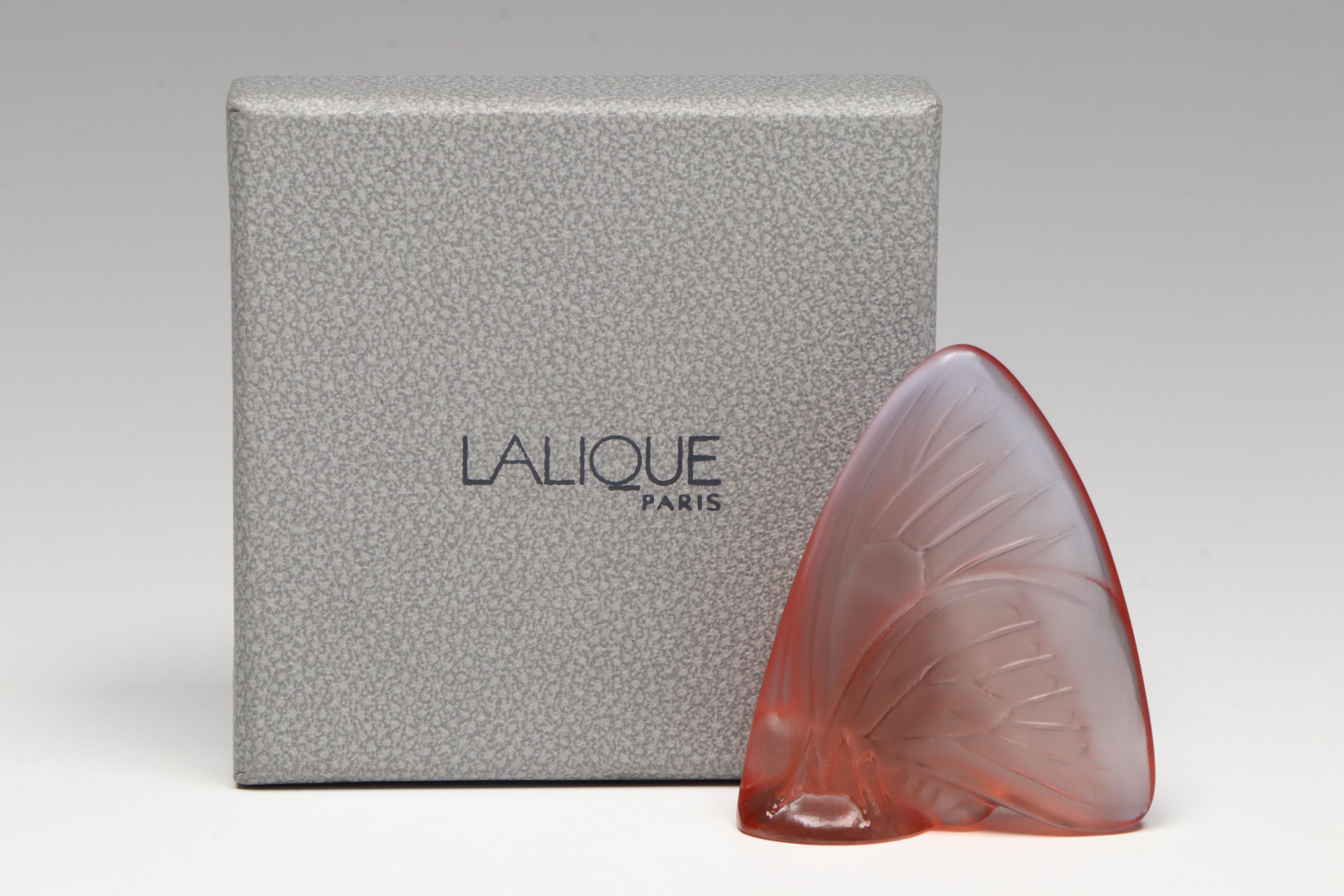 Lalique French Art Glass Butterfly and Lundberg Studios Bell Ornament