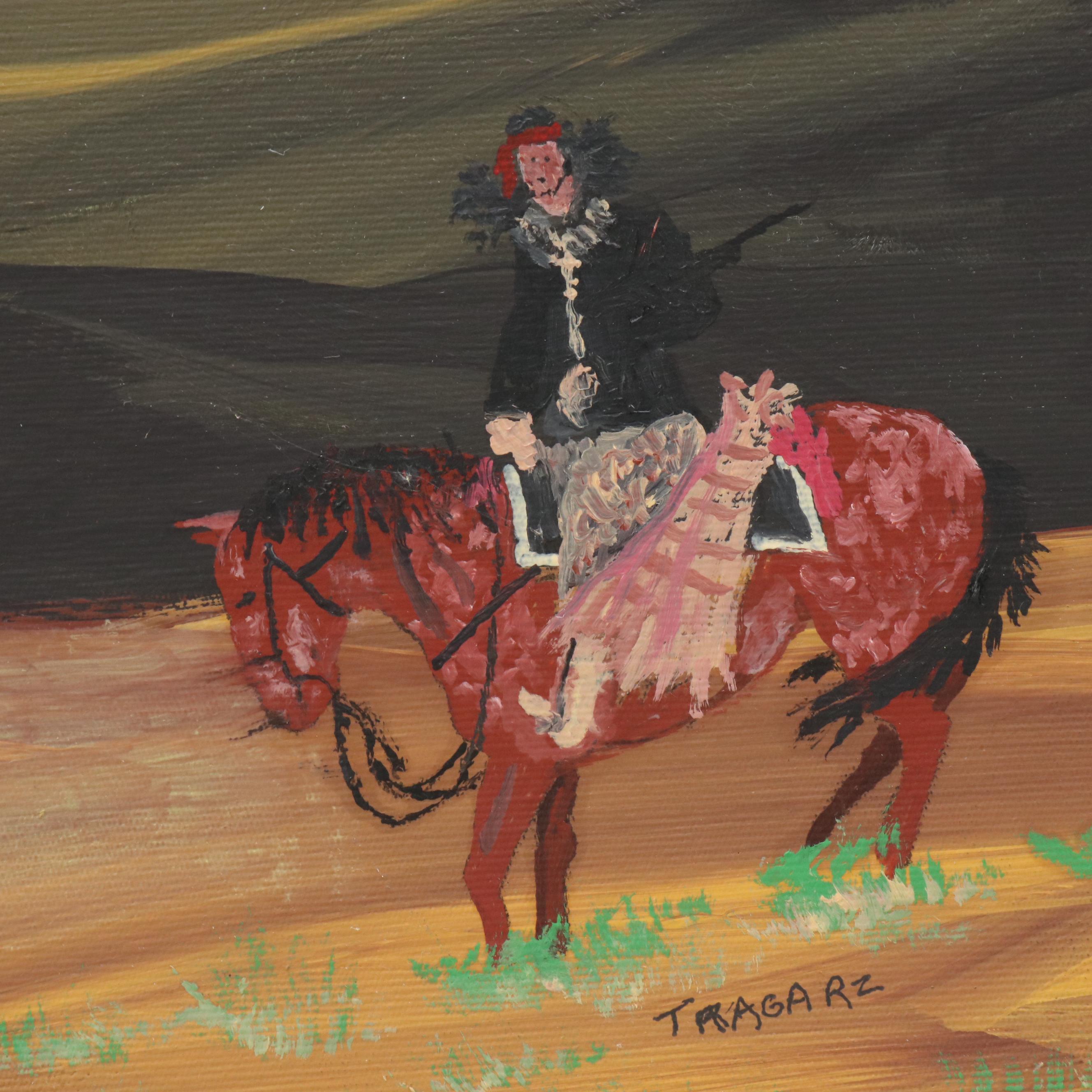 Tragarz Southwestern Oil Painting of Figure in Desert Landscape