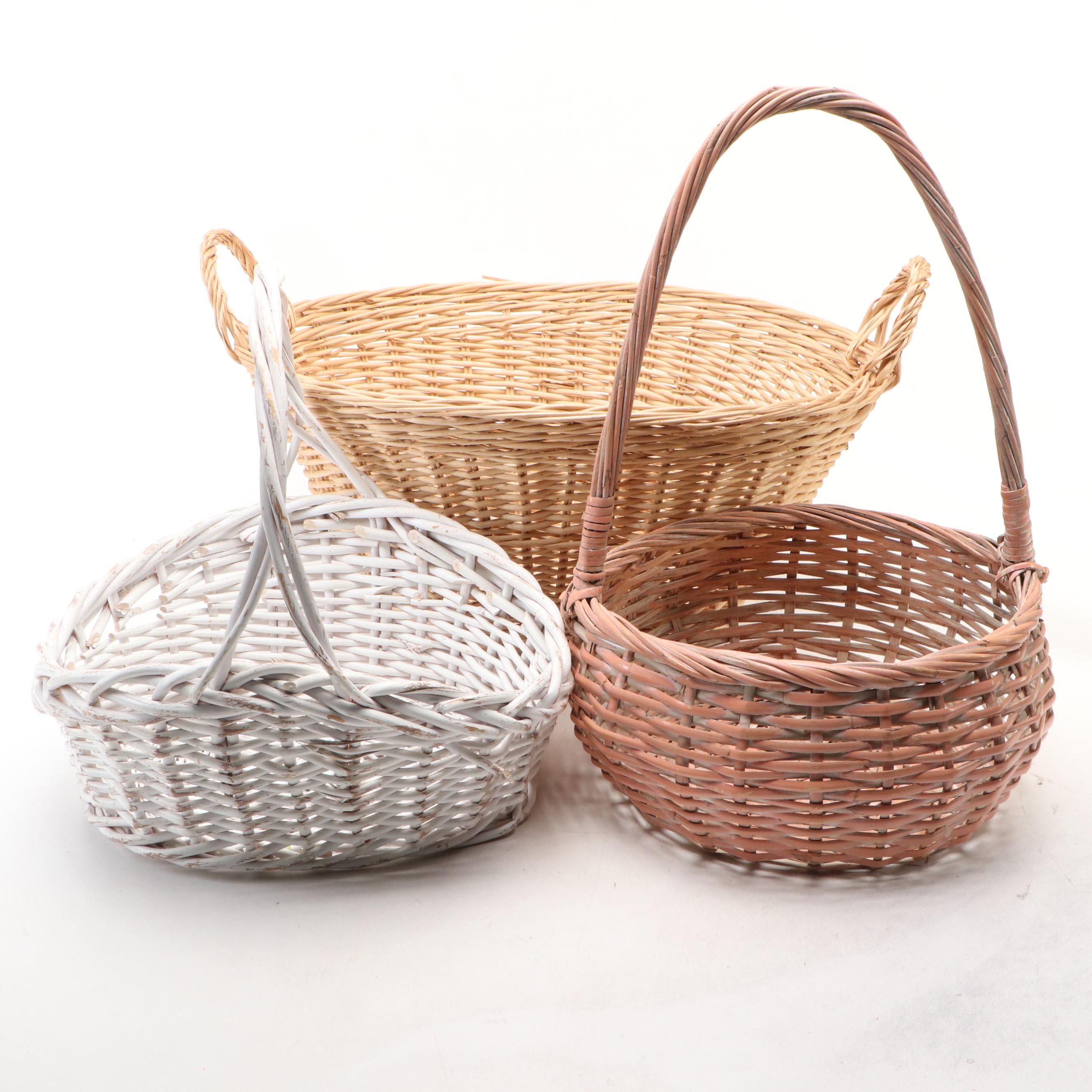 Rustic Style Woven Wood and Wicker Baskets