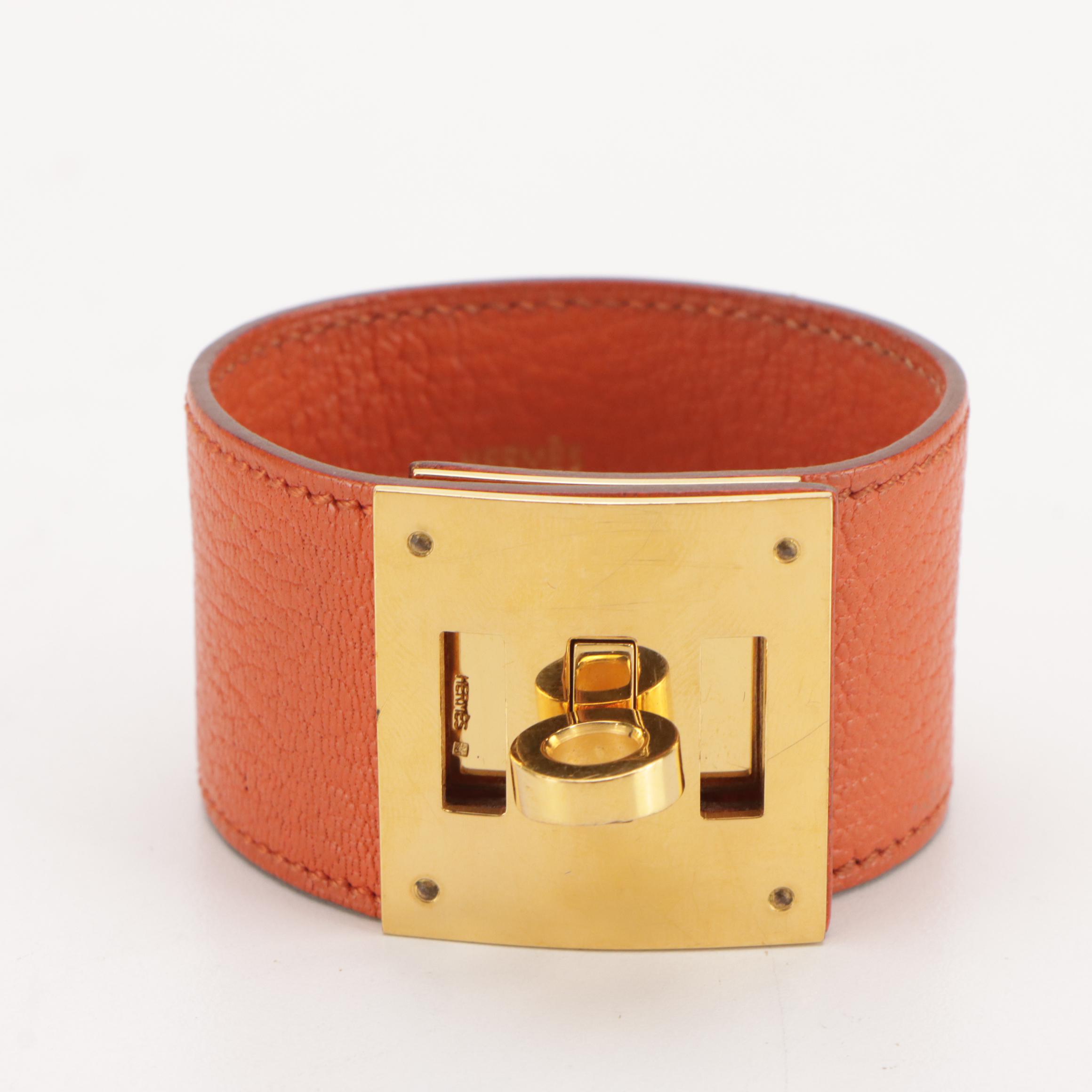 Hermès Kelly Dog Bracelet in Orange Leather, With Box