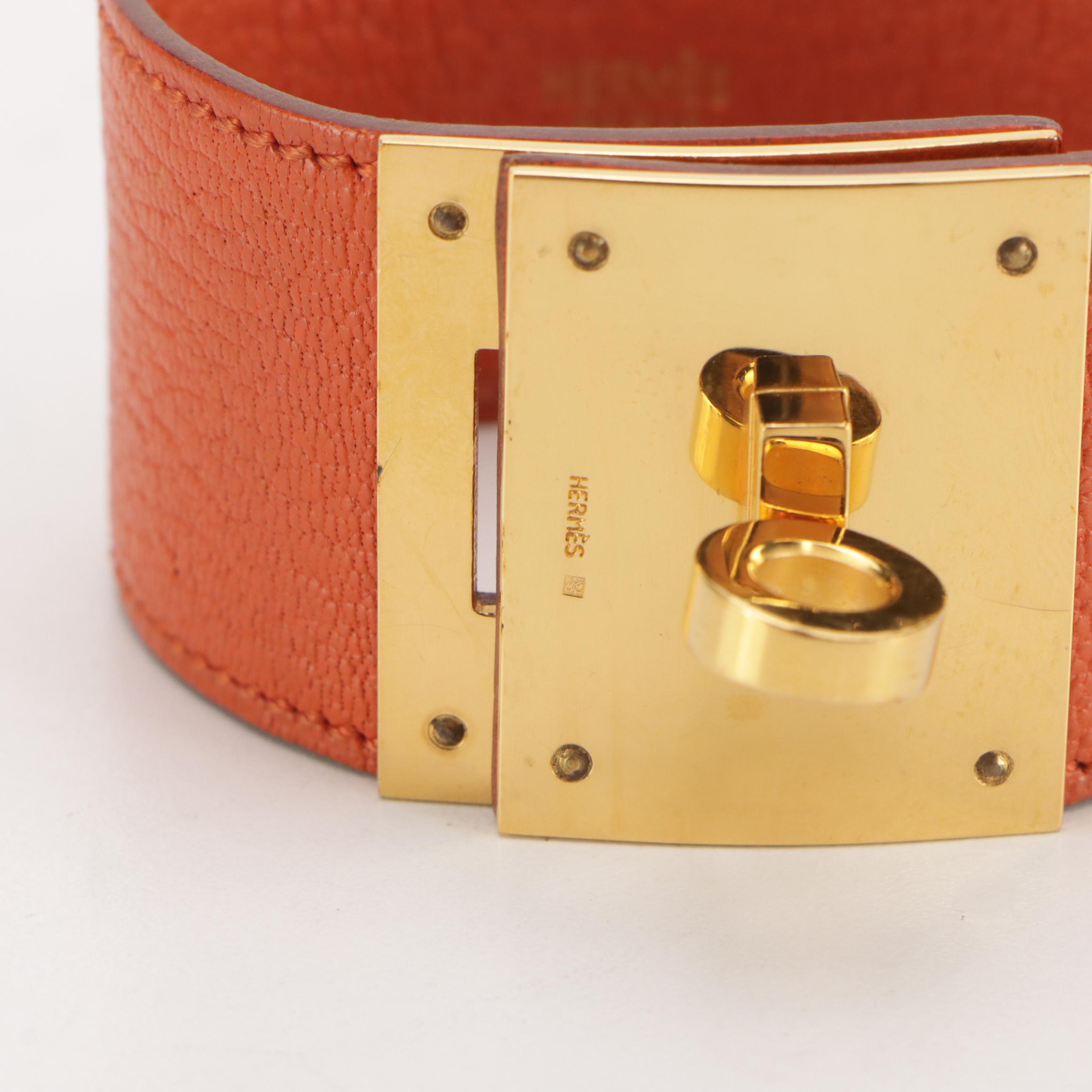 Hermès Kelly Dog Bracelet in Orange Leather, With Box