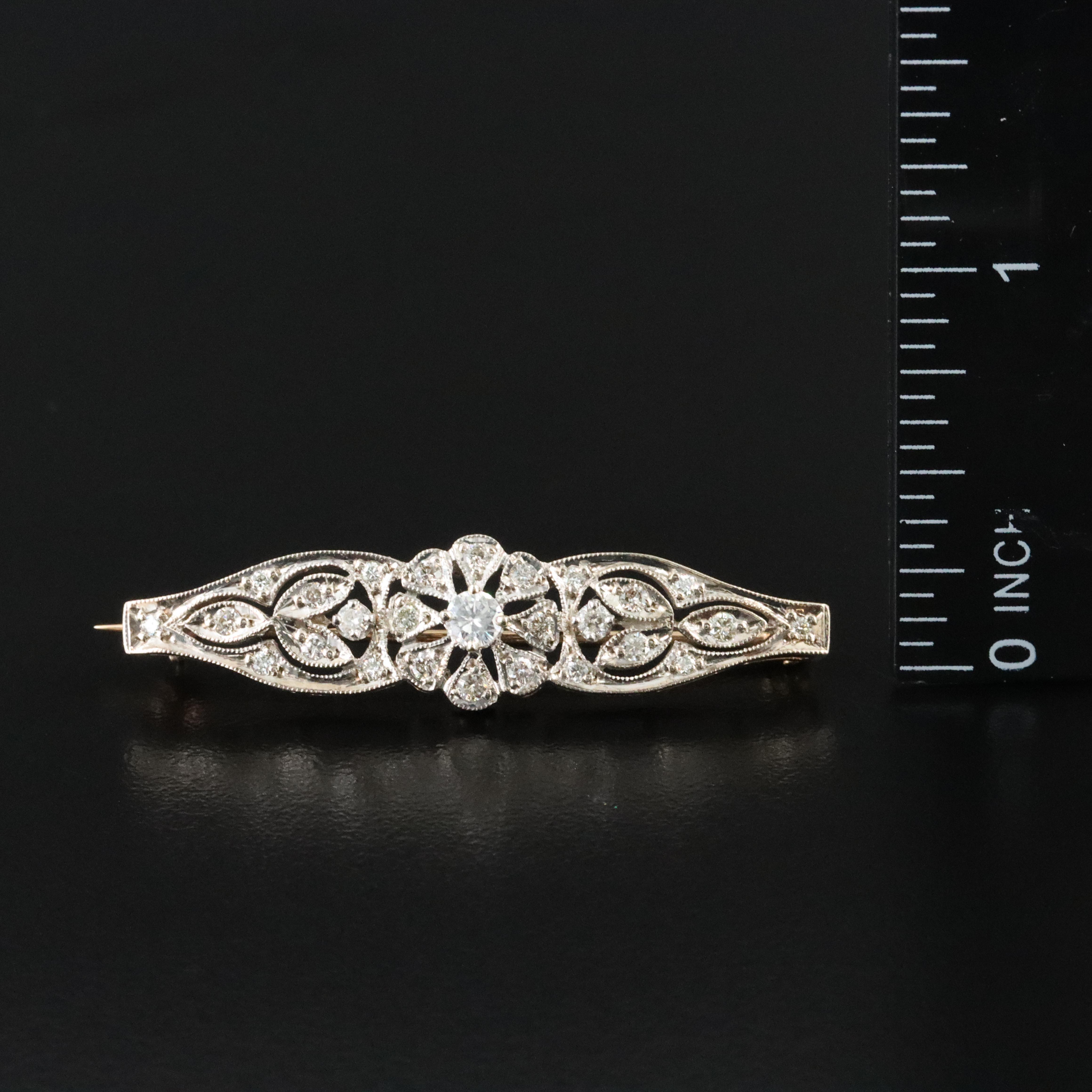 Vintage 14K 0.63 CTW Diamond Bar Brooch