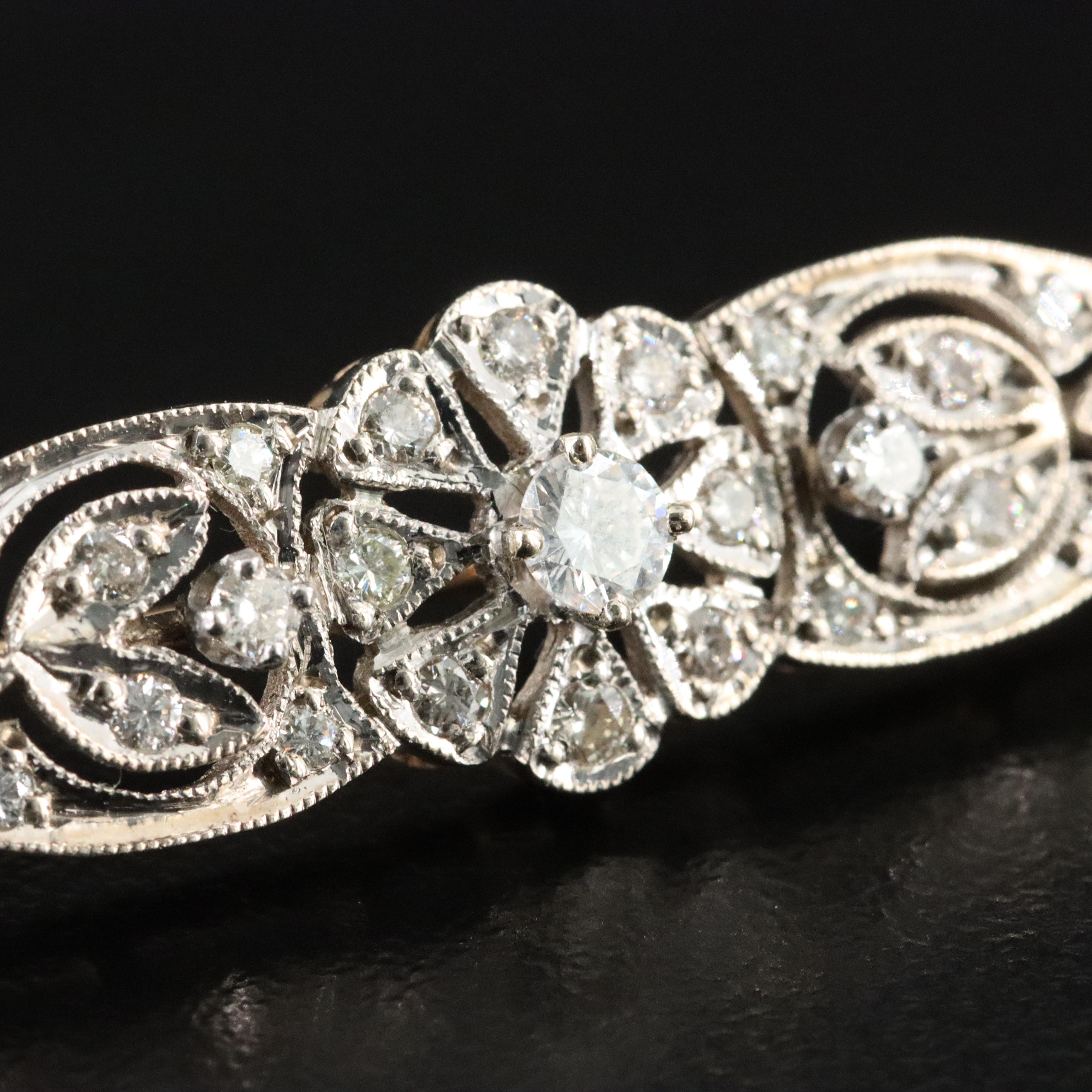 Vintage 14K 0.63 CTW Diamond Bar Brooch