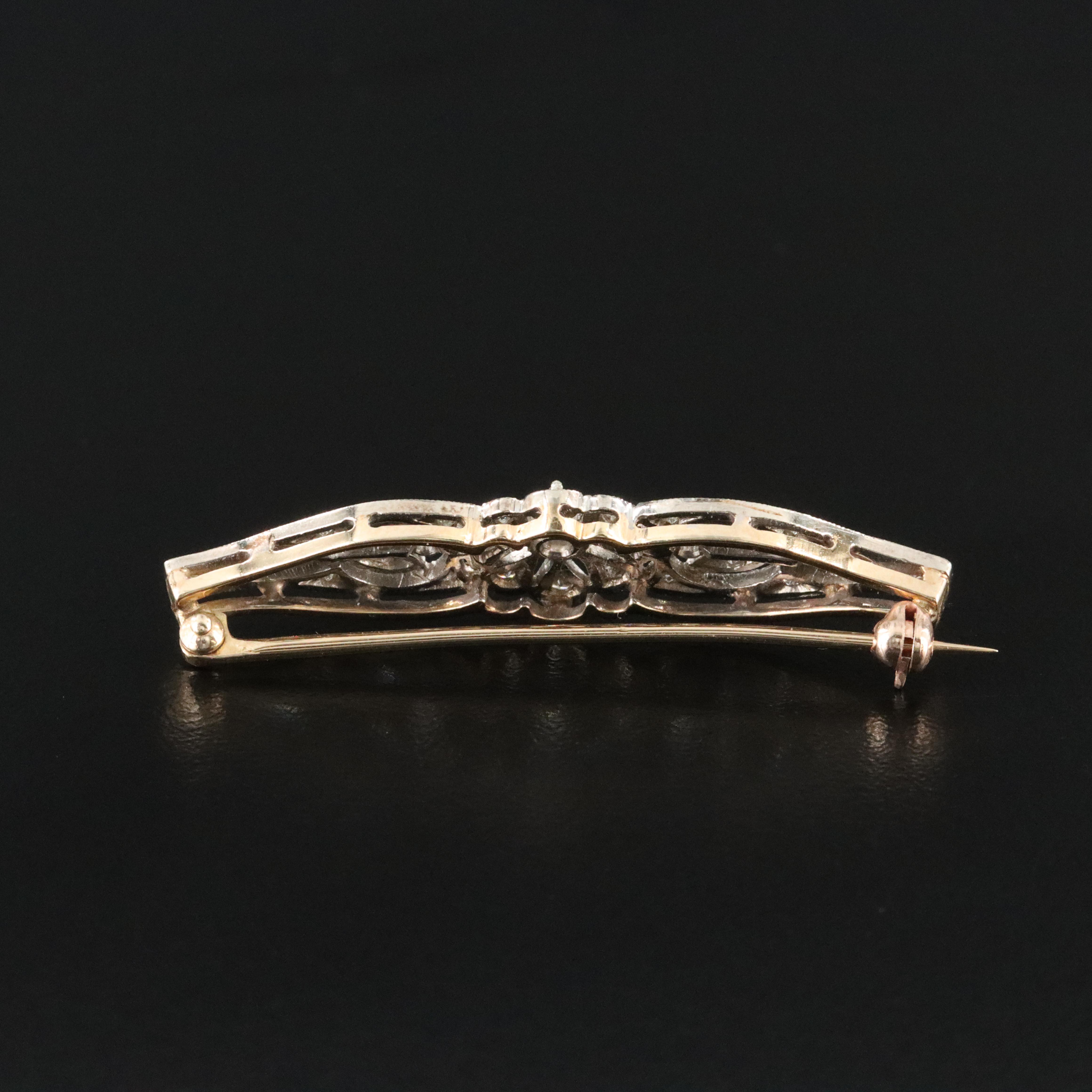 Vintage 14K 0.63 CTW Diamond Bar Brooch