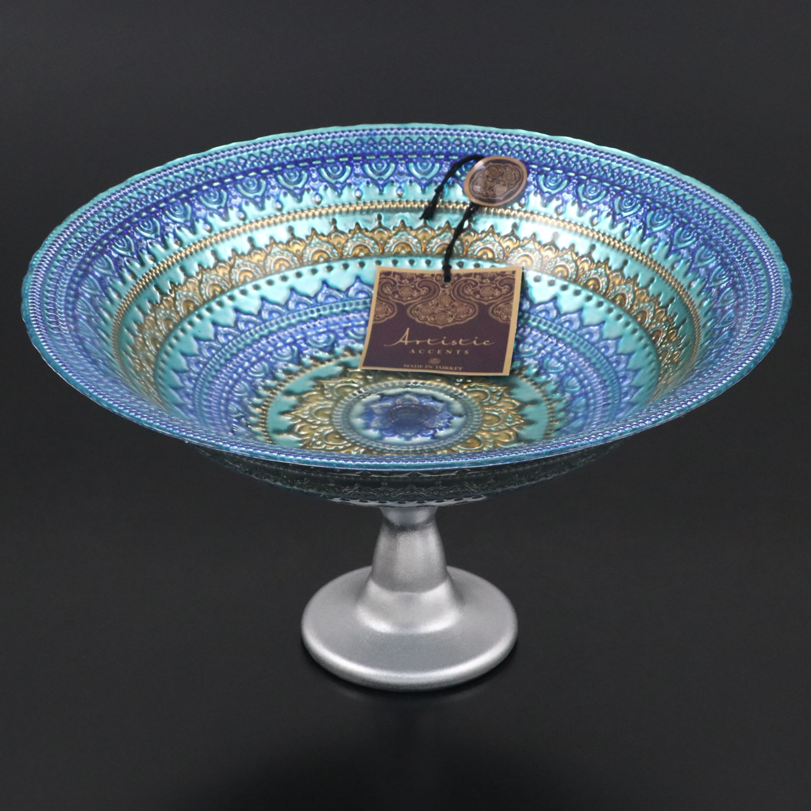 Orrefors "Hallon" Crystal Votive with Turkish Hand-Decorated Glass Compote