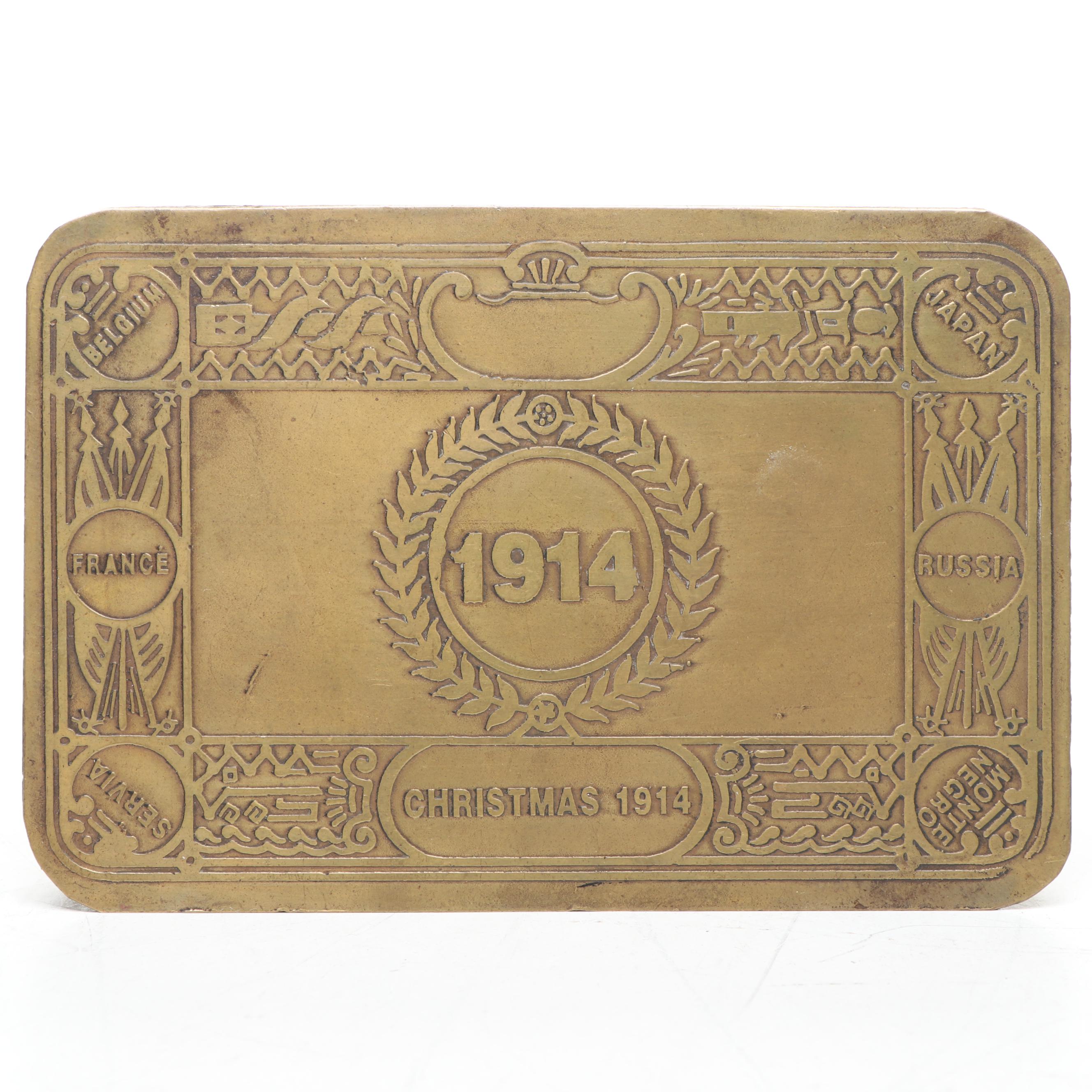 Brass Reproduction of Princess Mary Christmas Tin with Inkwell and Lidded Box