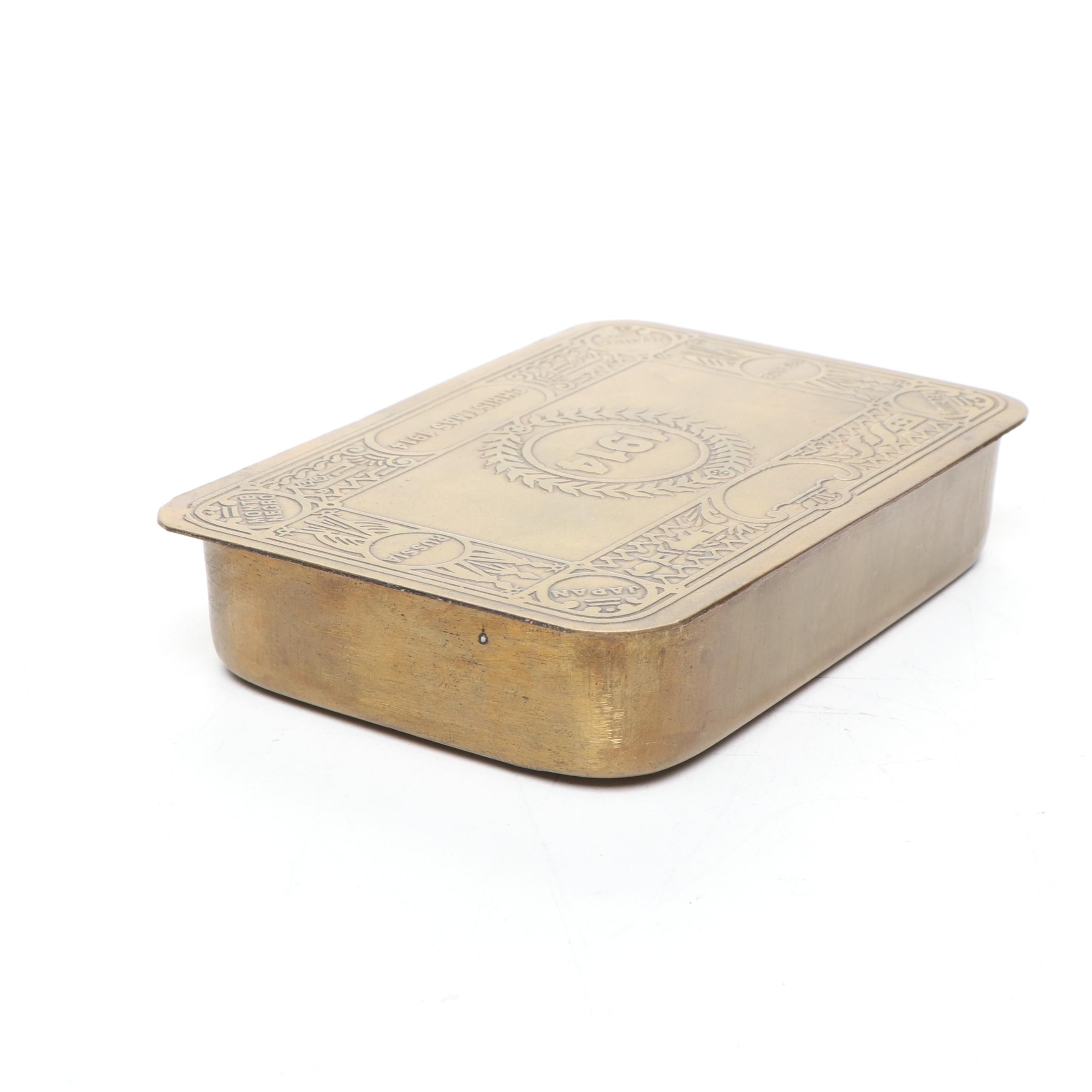 Brass Reproduction of Princess Mary Christmas Tin with Inkwell and Lidded Box