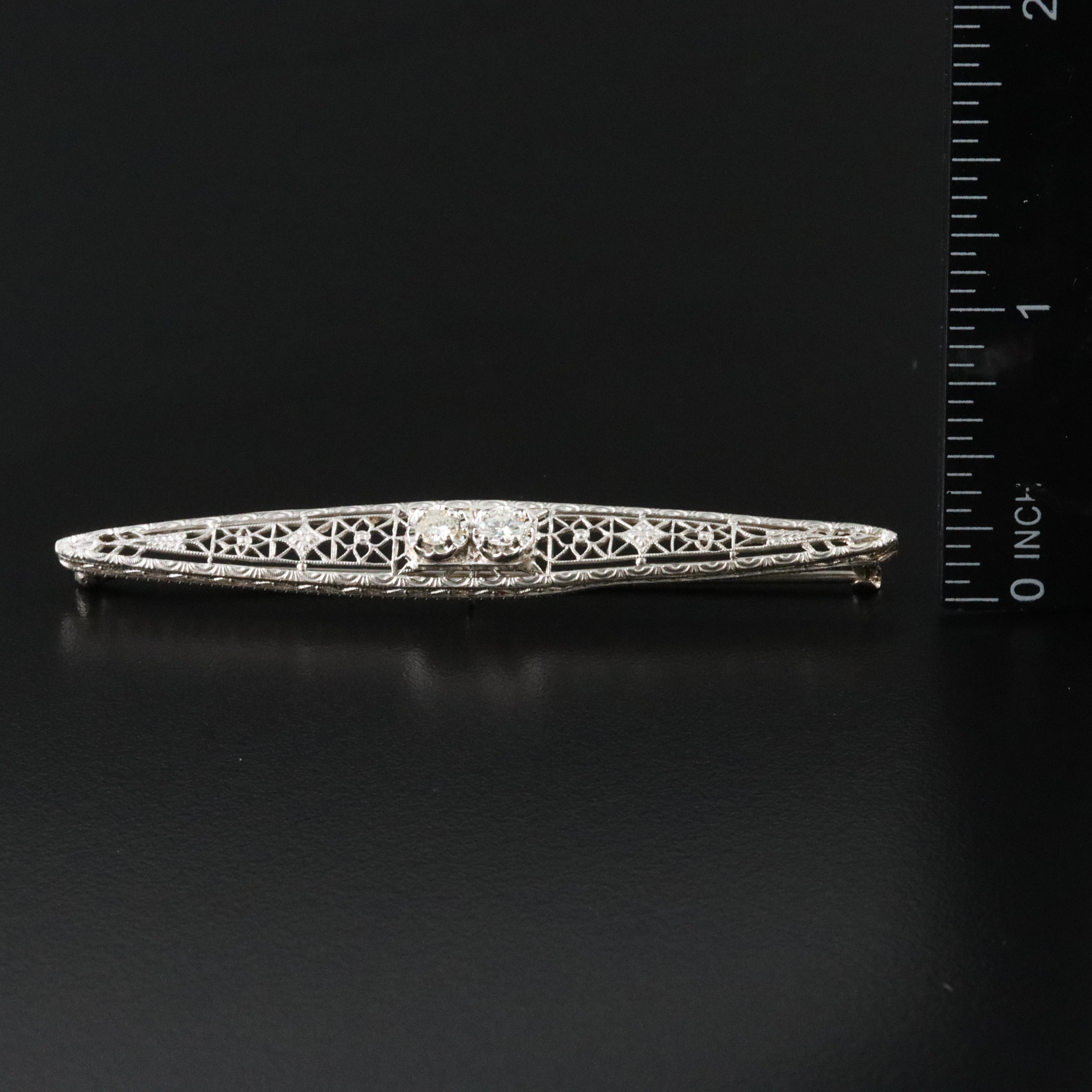 Kohn & Co. 14K 0.32 CTW Diamond Bar Brooch w/ Platinum Front Accent, Art Deco